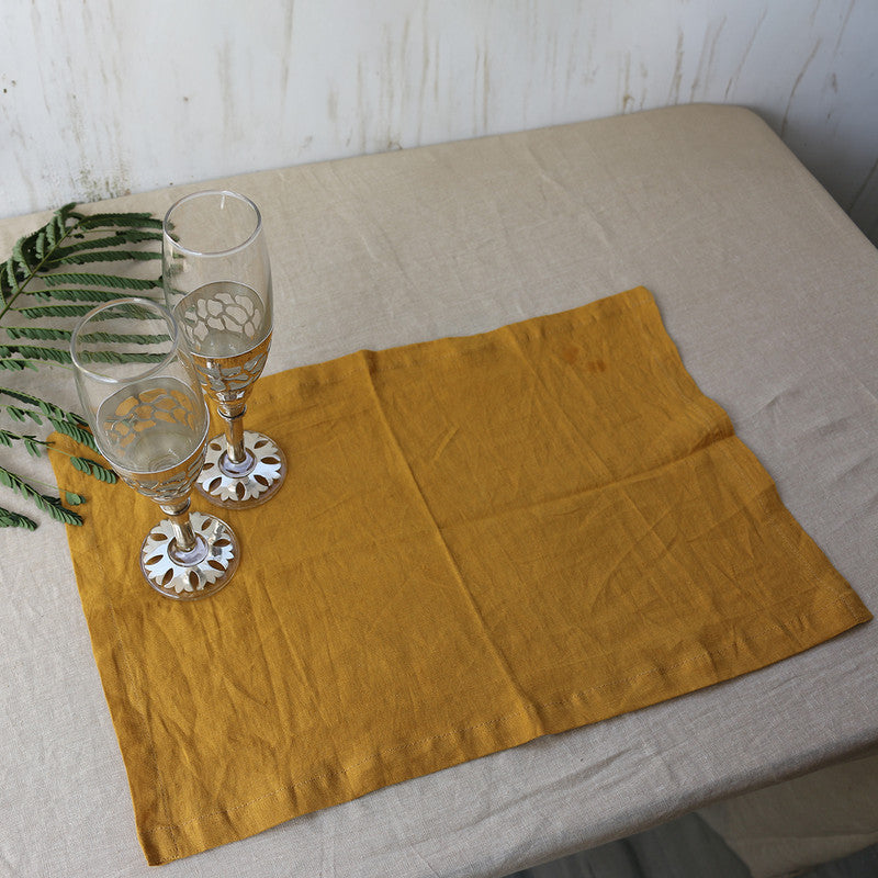 Pure Linen Table Mats | Set of 4 | Golden Yellow、mySite、camillekostekn