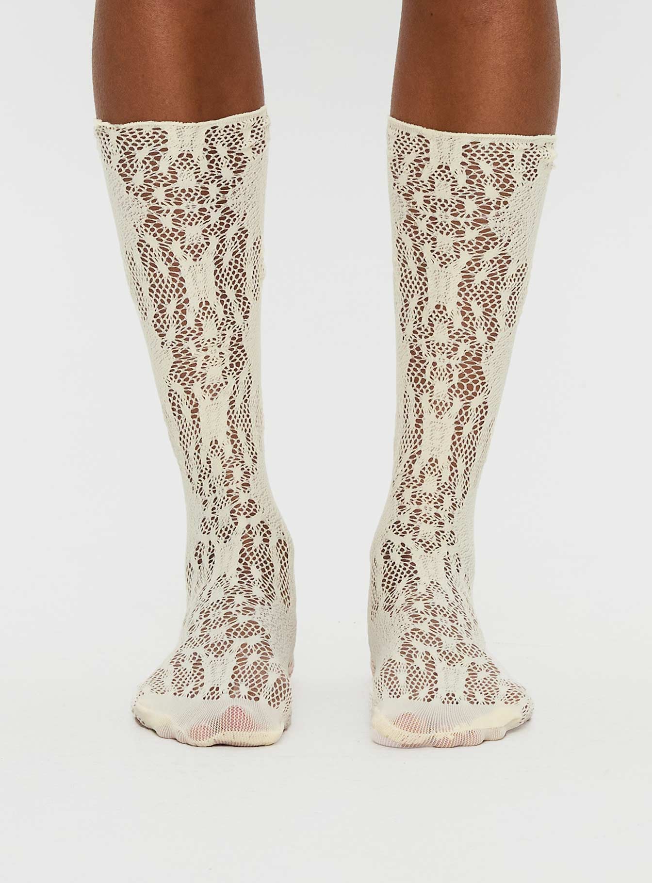 Sandra Dee Knee High Sheer Socks Cream、mySite、solidvoid