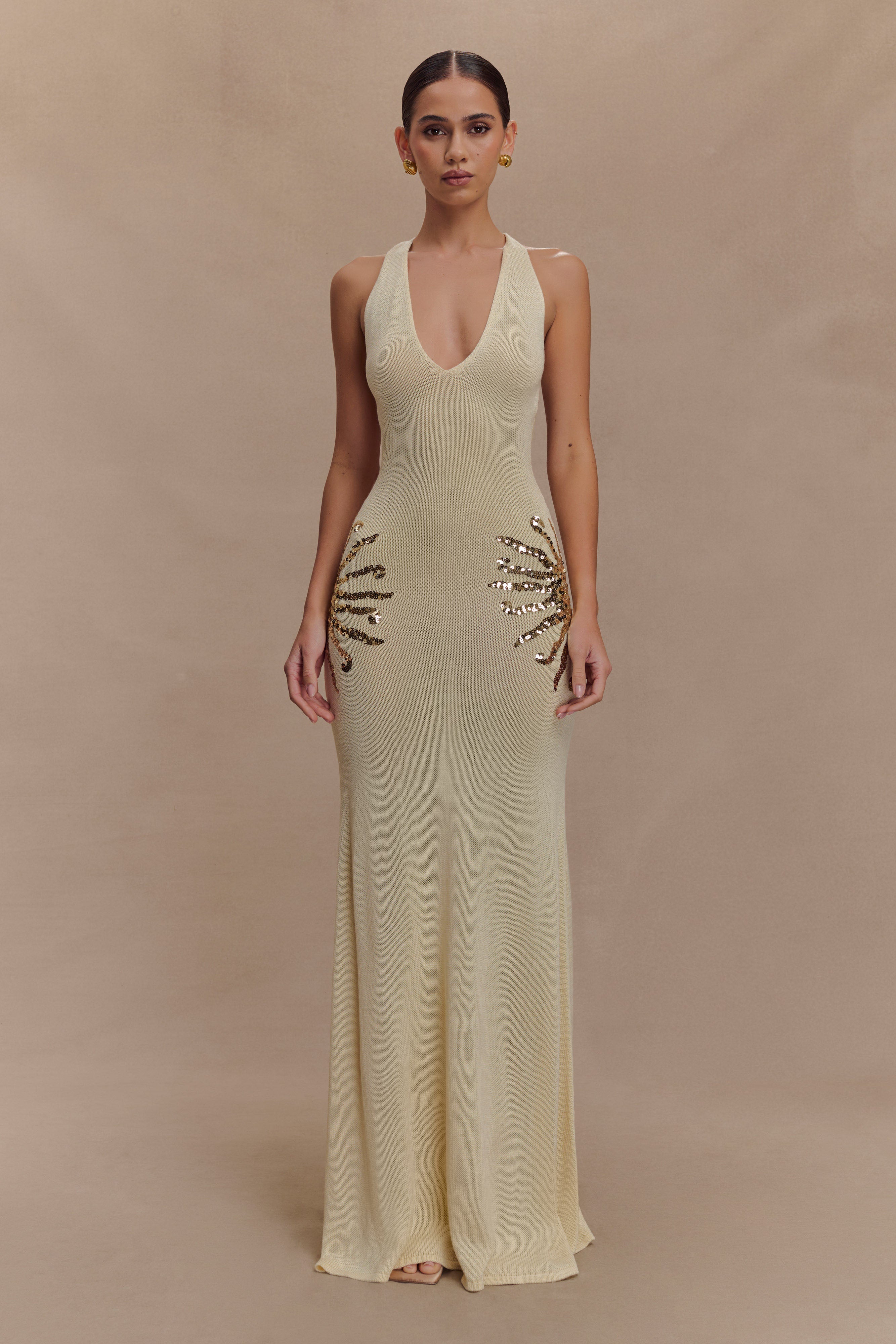 Ellington Knit Maxi Dress With Sequin - Ivory、mySite、solidvoid