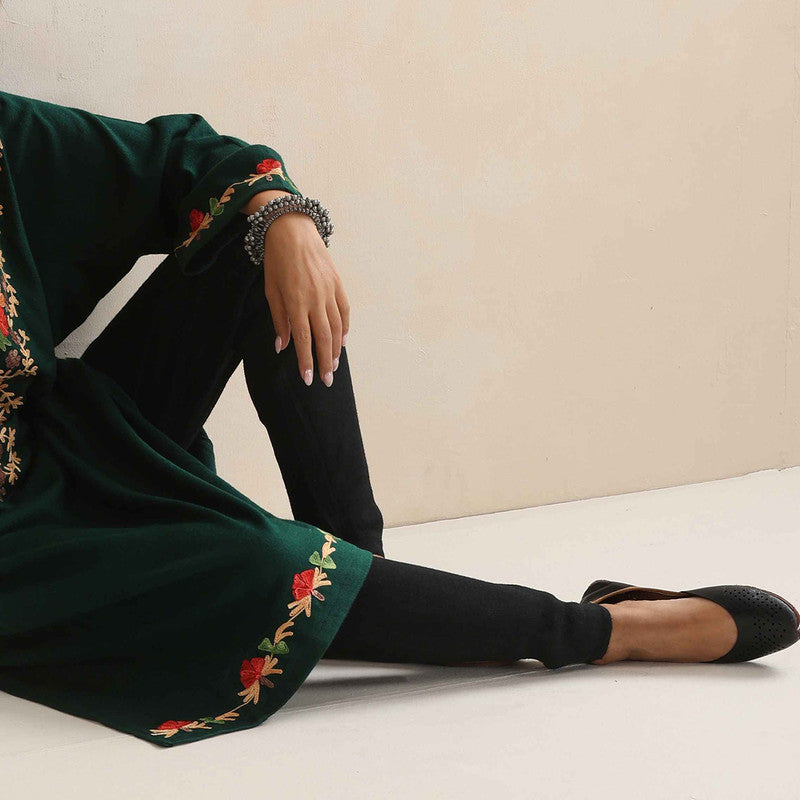 Woolen Kurta For Women | Floral Embroidered | Green、mySite、camillekostekn