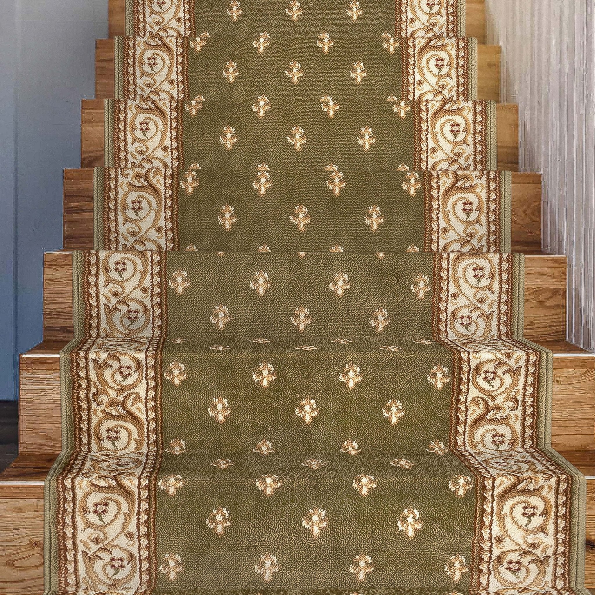 Custom Size Hallway & Stair Runner Fleur de Lis Traditional Green 27 Inch Wide x Choose Your Custom Length Runner Rug、mySite、gigharbornorthrealestate