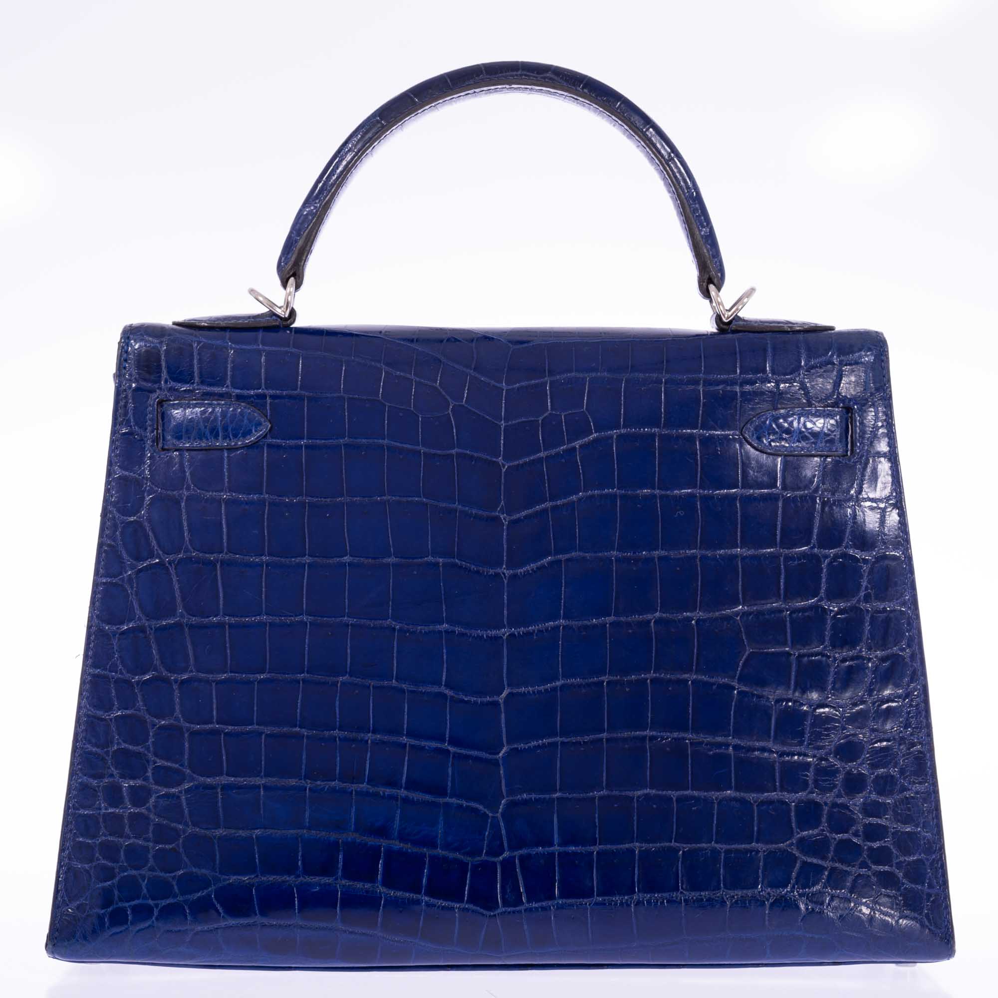 Hermès Kelly 32 Sellier Blue Electric Shiny Porosus Crocodile Palladium Hardware、mySite、garminoutage.com