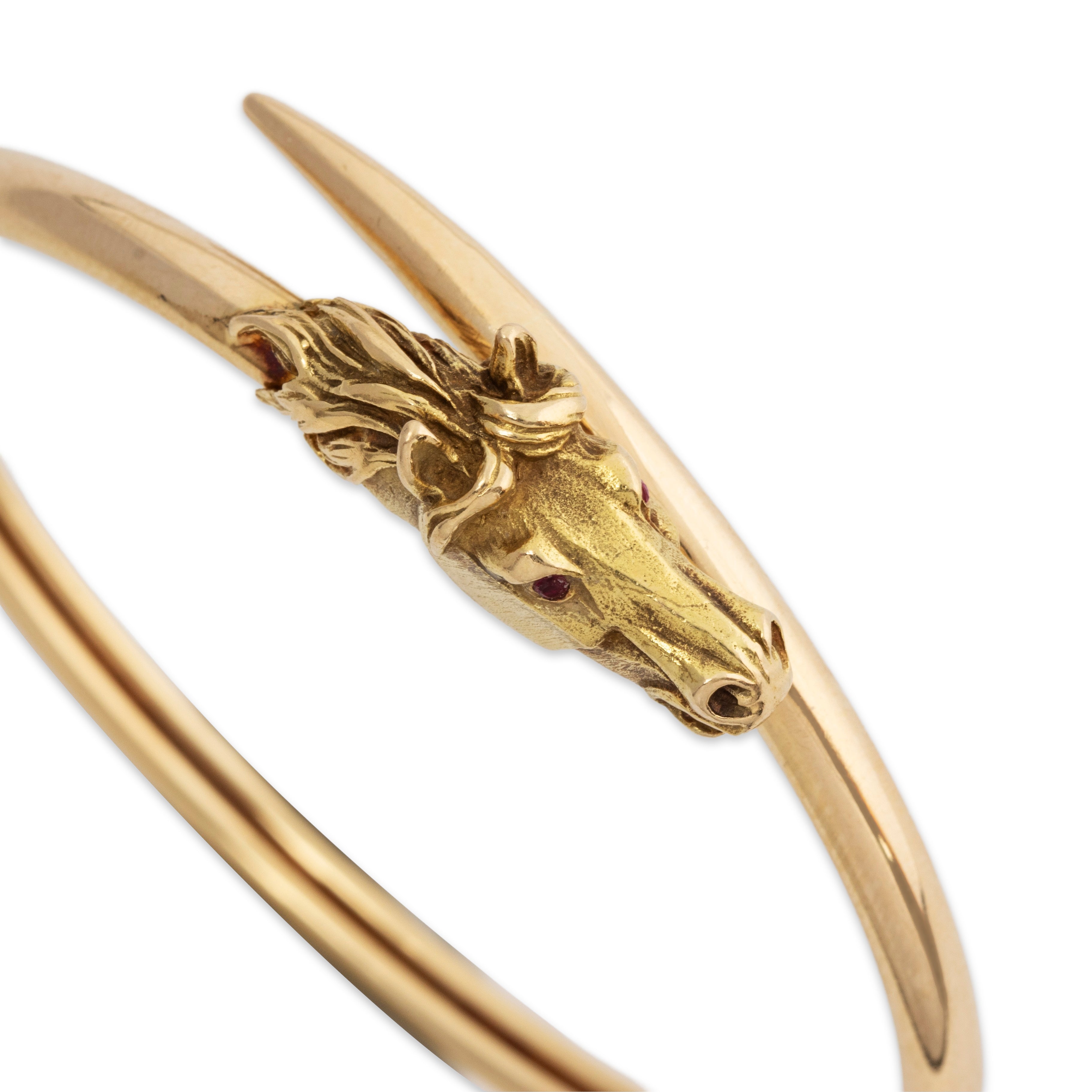 Antique Georges Fouqueti猫re French 18k Gold Ruby Horse Bangle Bracelet 6.5、mySite、hinf8tx79