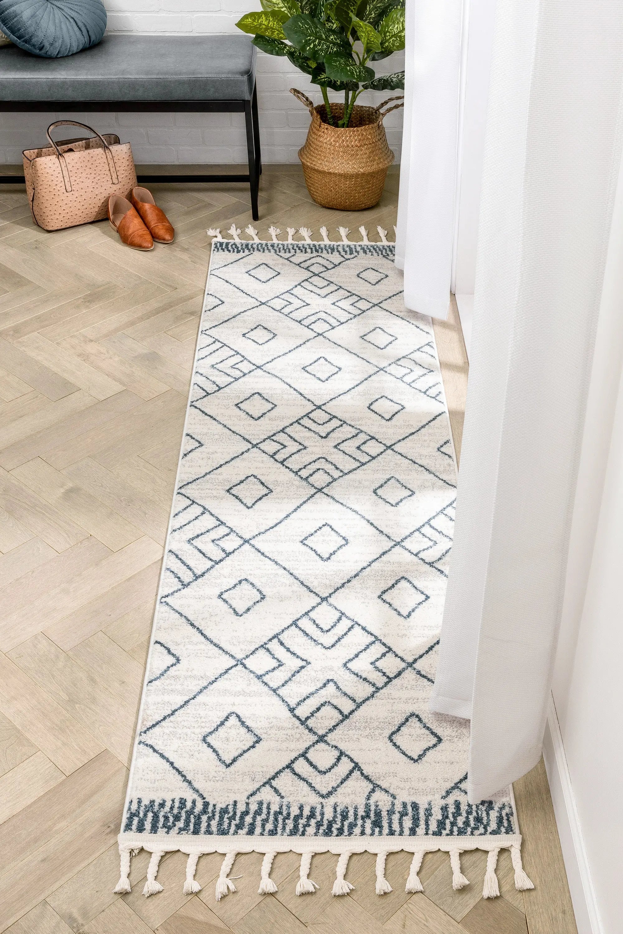 Diodelly Moroccan Lattice Trellis Blue Ivory Rug、mySite、gigharbornorthrealestate