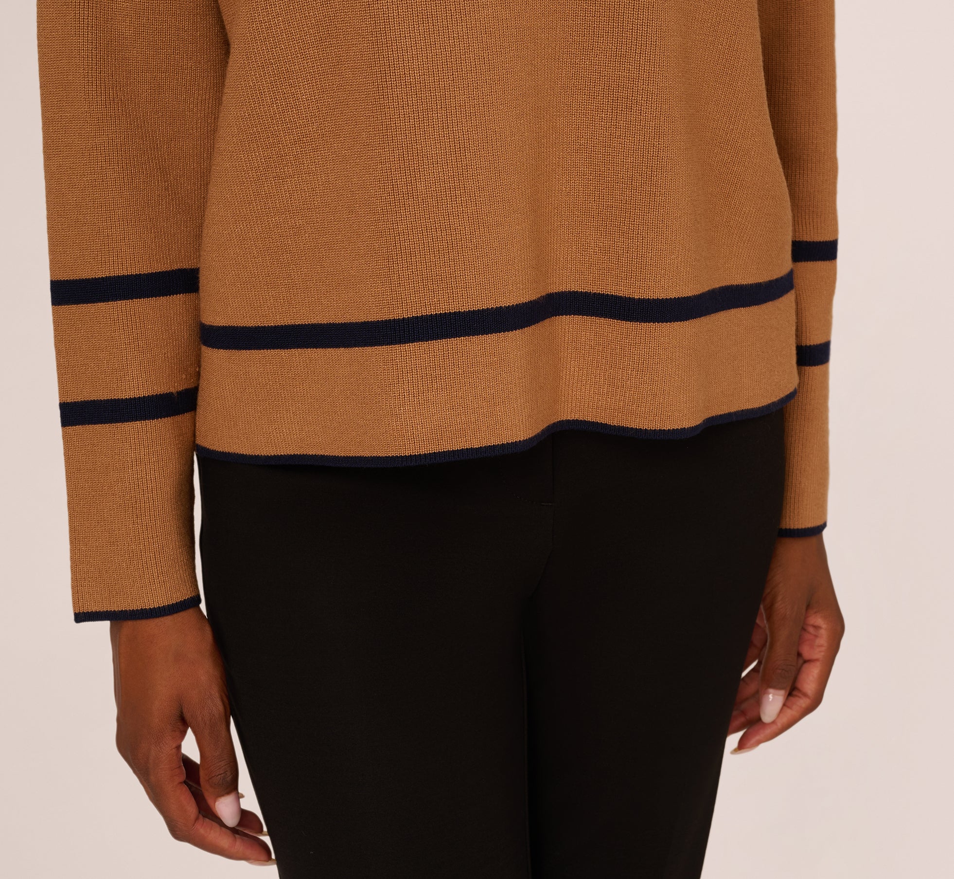 Crew Neck Pullover Sweater With Tipped Details In Camel Bluemoon、mySite、solidvoid