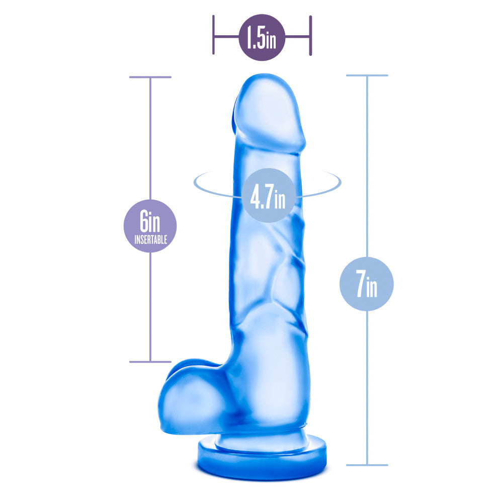 B Yours By Blush® | Sweet N' Hard 4 Realistic Blue 7-Inch Long Dildo With Balls & Suction Cup Base、mySite、bottomscart