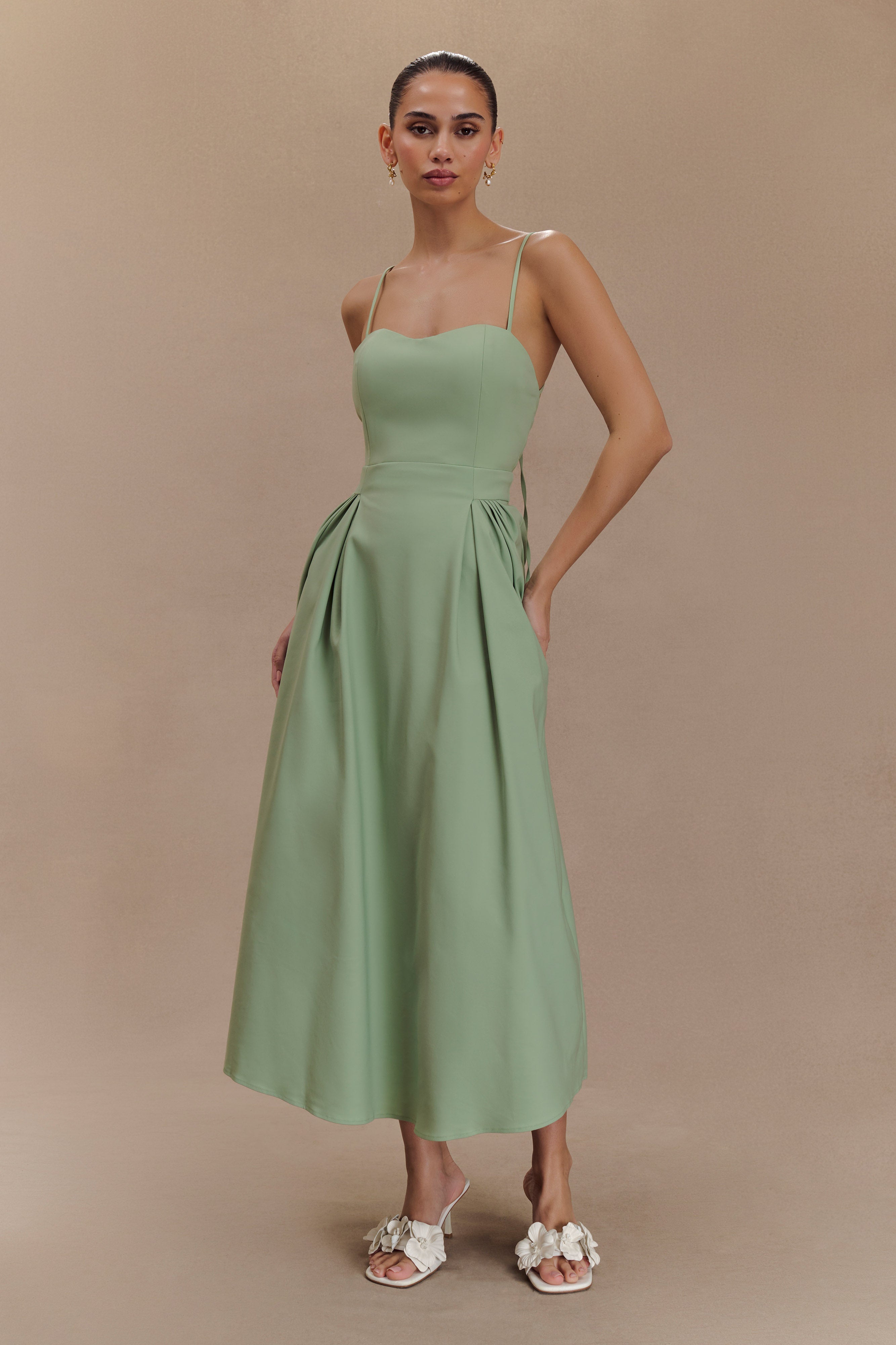 Rebecca Cotton Midi Dress - Basil、mySite、solidvoid