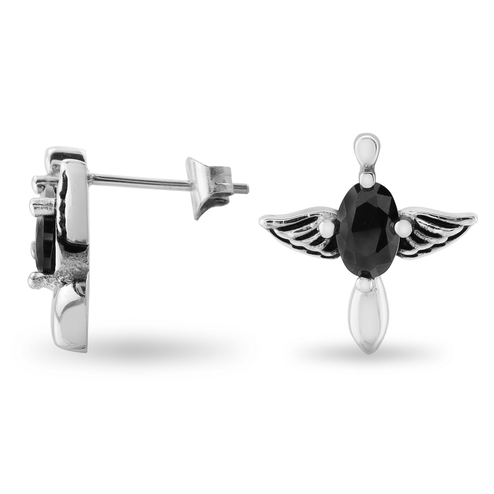 Black CZ Center With Wings Stainless Steel Earrings / ERC1016、mySite、dreamappss