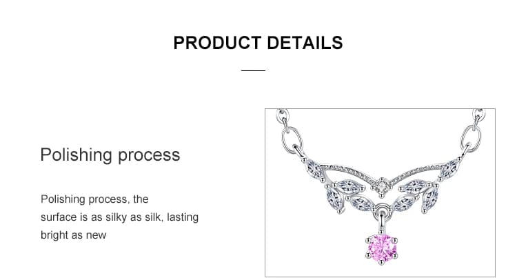 Dainty Pink Centerstone 925 Sterling Silver Necklace Elegant、mySite、g9winljtr