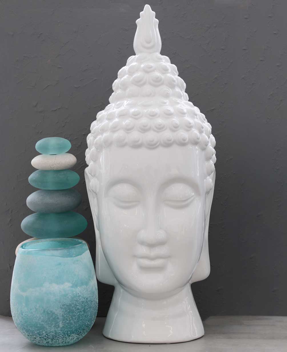 Elegant Ceramic Buddha Head Statue, 20 Inches、mySite、topwebapps