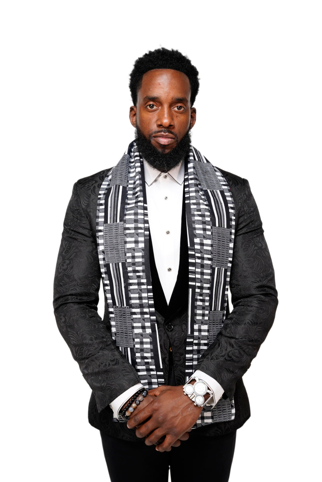 Dupsie's Otumfuo Black and White Kente African Print Sash DPB0795S、mySite、solidvoid