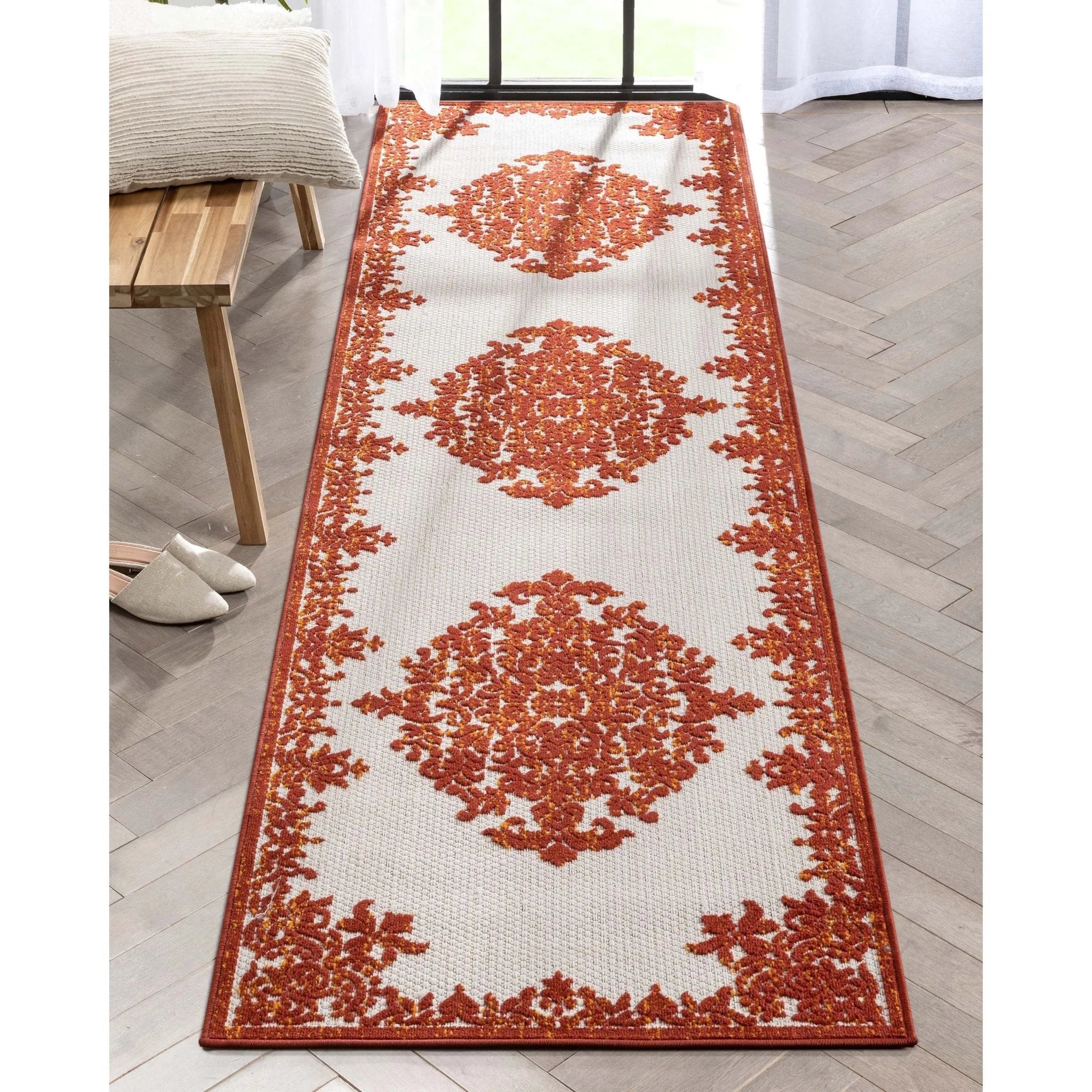 Arid Modern Medallion Persian Indoor/Outdoor Terracotta High-Low Rug、mySite、gigharbornorthrealestate