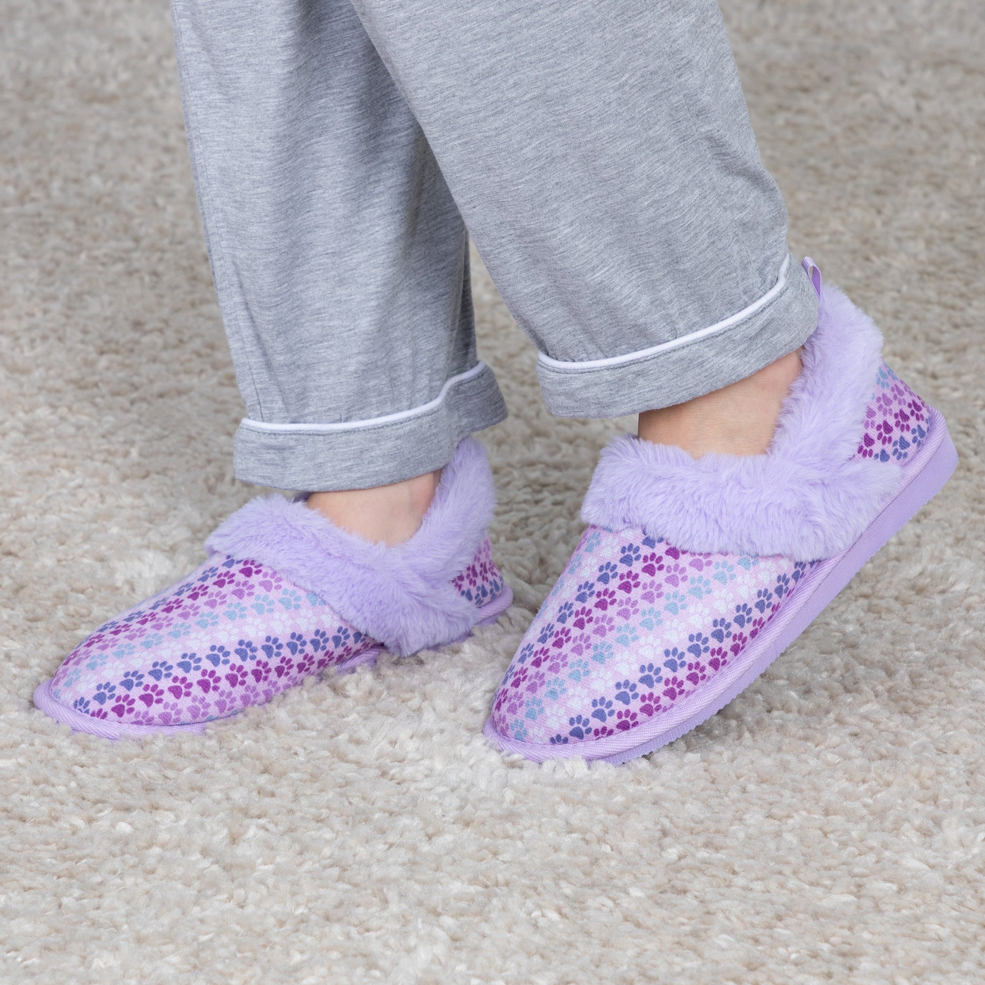 Paw Print Faux Fur Lined Indoor/Outdoor Slippers、mySite、camillekostekn