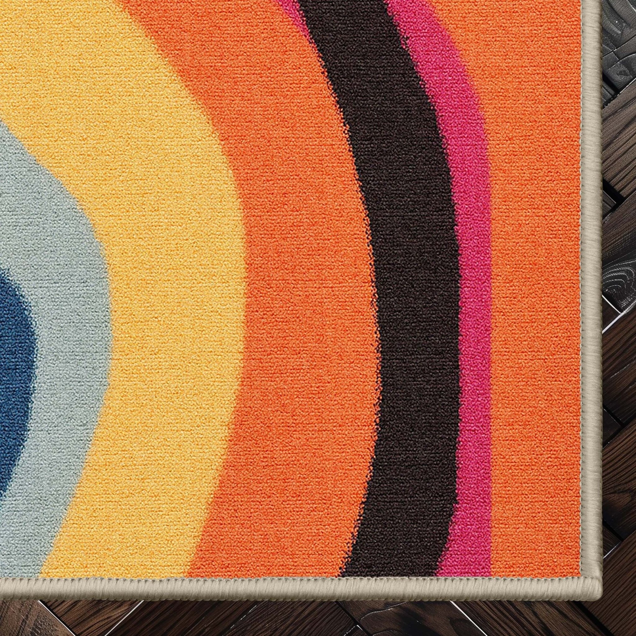Apollo Strokes Colorful Waves Abstract Vibrant Stain-Resistant Rug - Easy to Clean、mySite、gigharbornorthrealestate