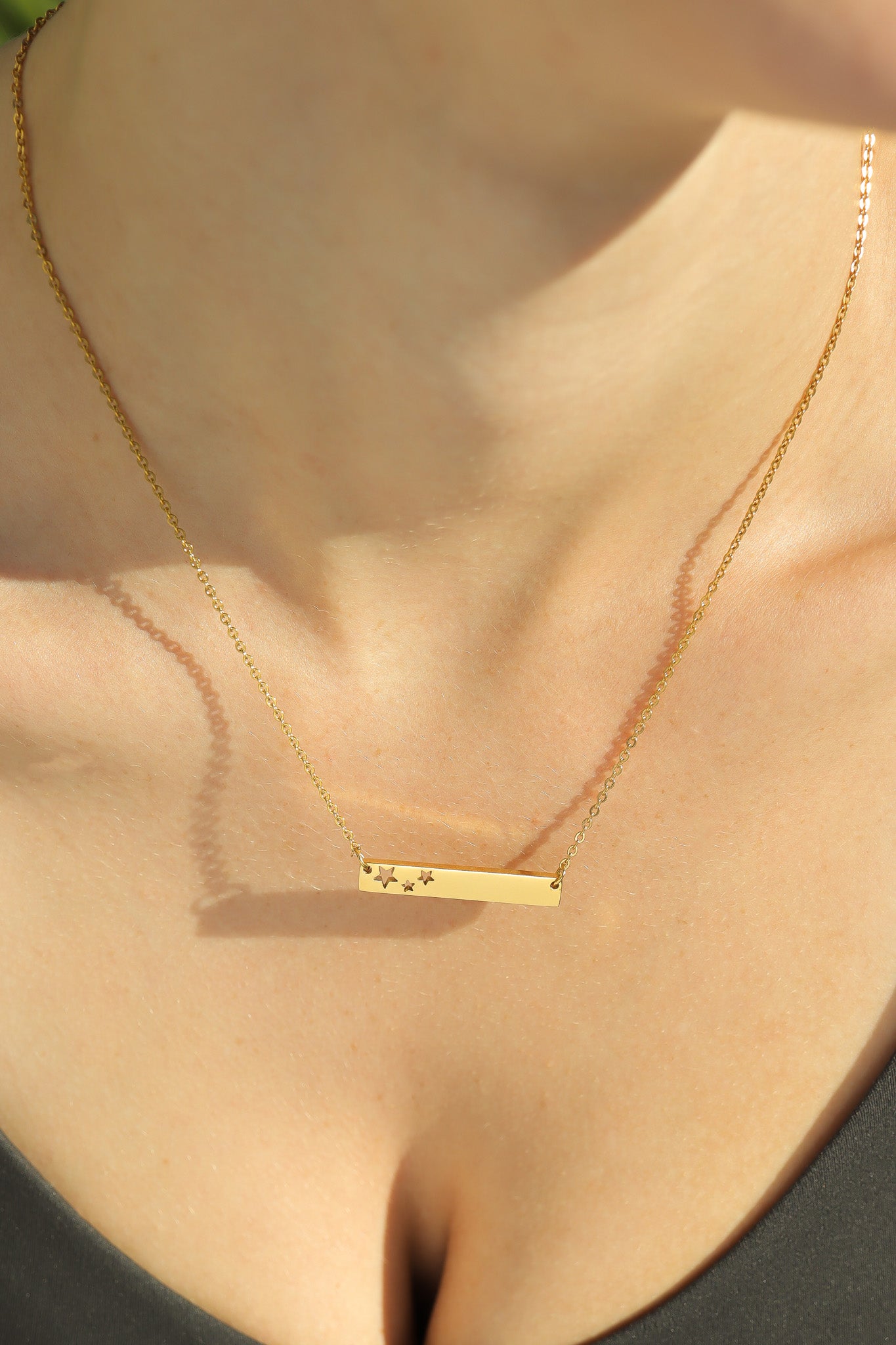 18K Gold PVD Stainless Steel Stars Cutout Horizontal Blank Bar Necklace / SBB0151、mySite、dreamappss