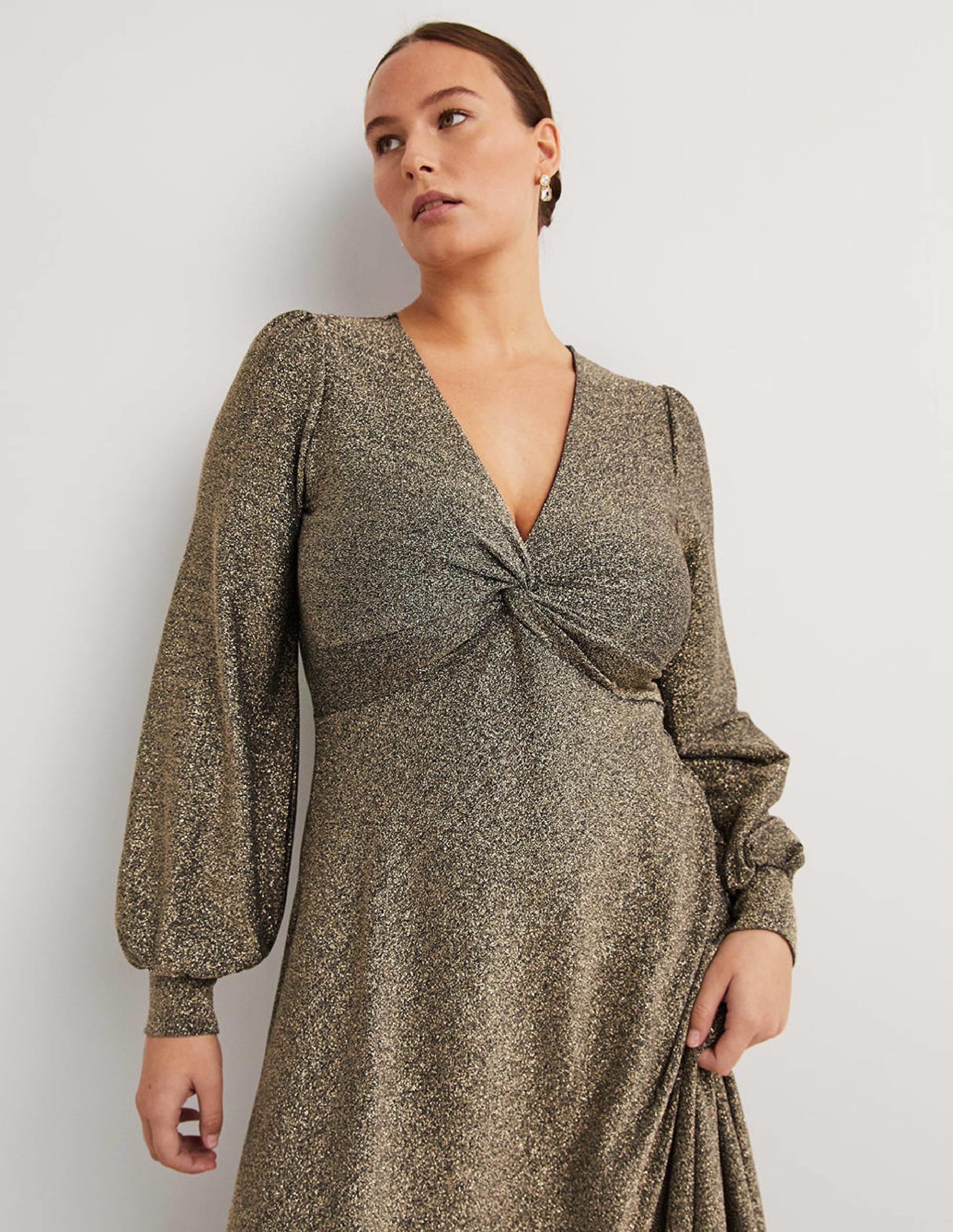  Metallic Jersey Midi Dress-Gold Sparkle、mySite、ashleygrahame