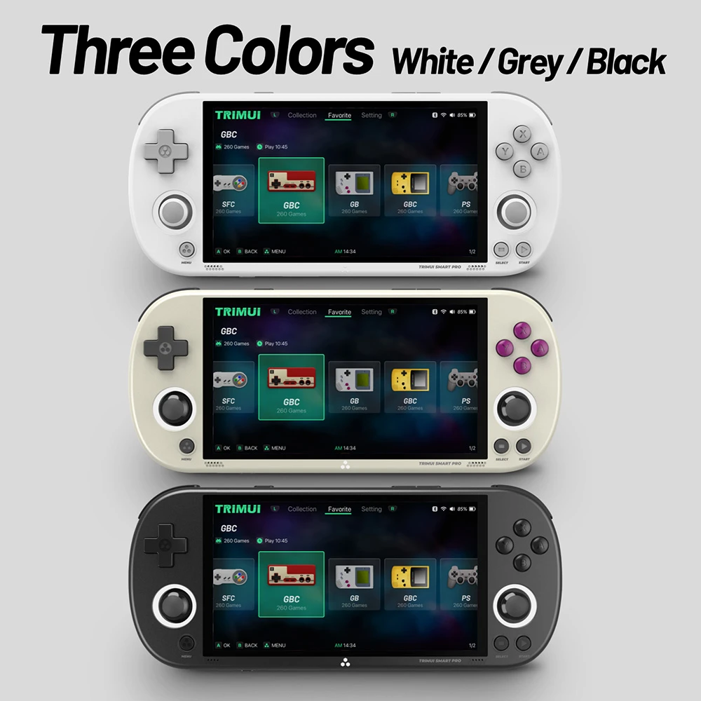 TRIMUI Smart Pro Handheld Game Console, 4.96-inch IPS Screen, Linux OS, 1GB RAM 8GB Storage 64GB TF Card, 5 Hours Playtime - Black
