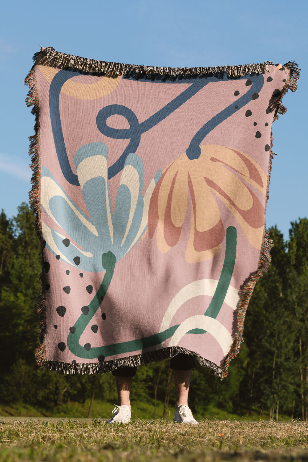 Abstract Floral Pink Cotton Woven Throw Blanket、mySite、gigharbornorthrealestate