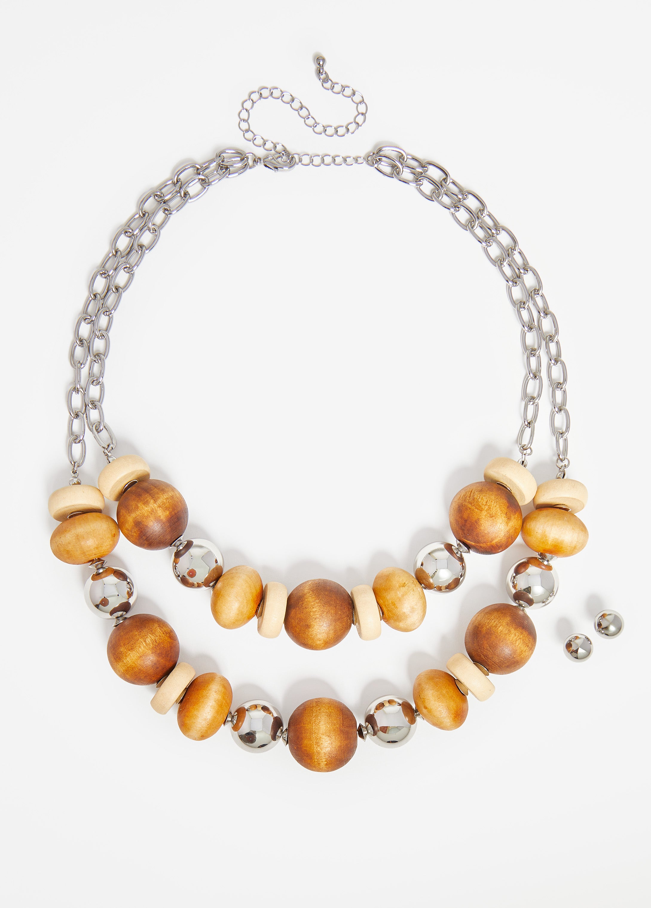 Layered Wood And Bead Necklace Set、mySite、bengalsvssteelers