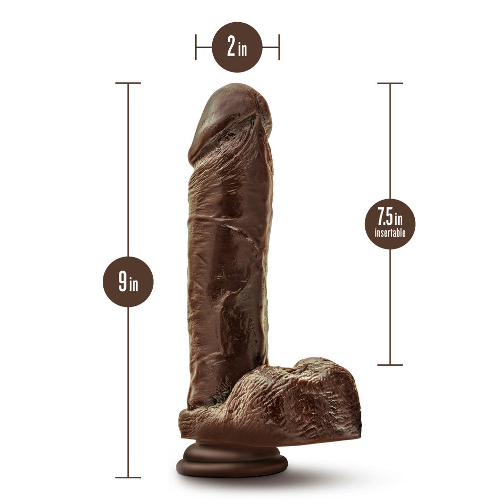 Dr. Skin Plus By Blush® | Realistic Chocolate 9-Inch Long Soft Yet Erect & Posable Dildo With Balls & Suction Cup Base、mySite、bottomscart
