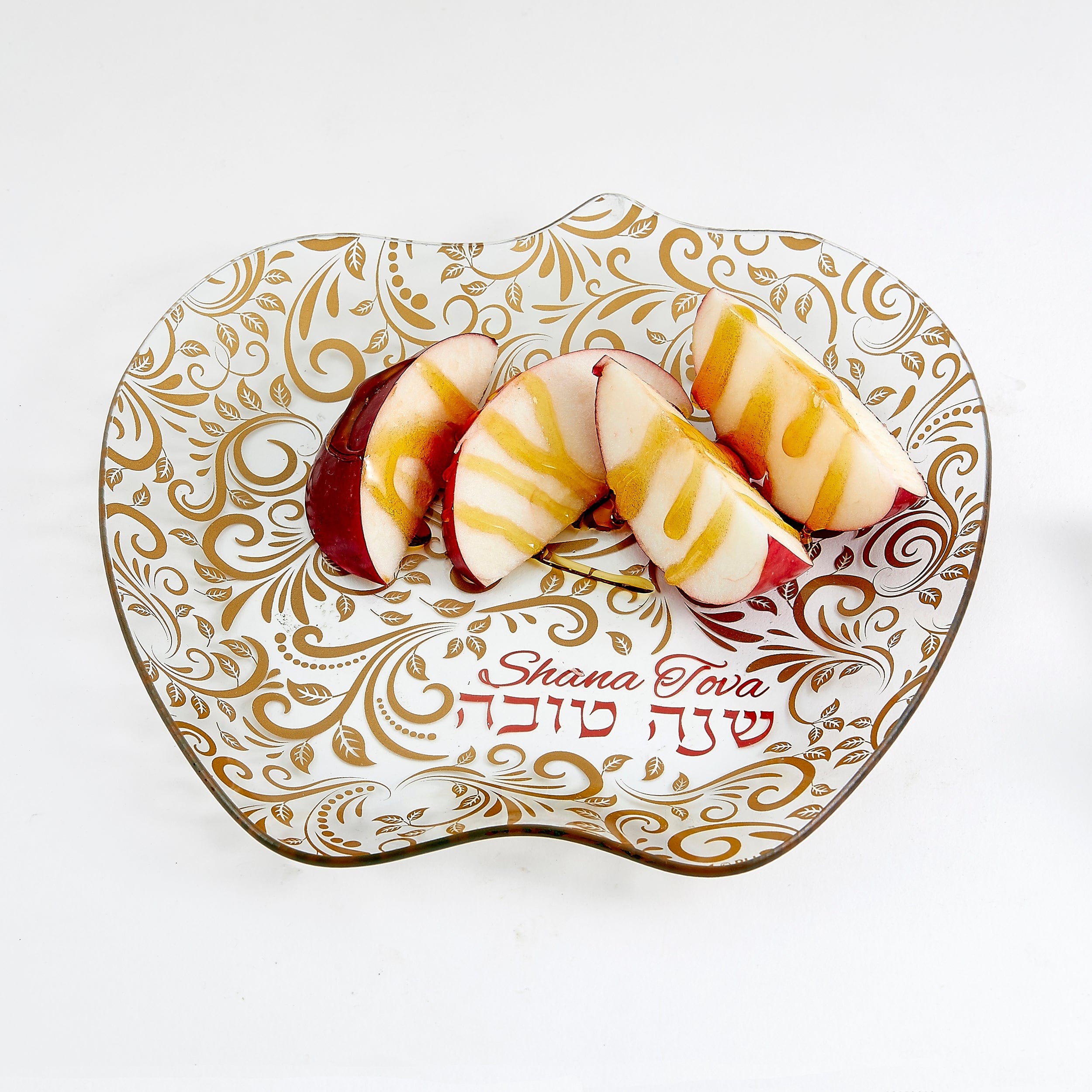 Red and Gold Glass Shana Tova Apple Plate、mySite、topwebapps
