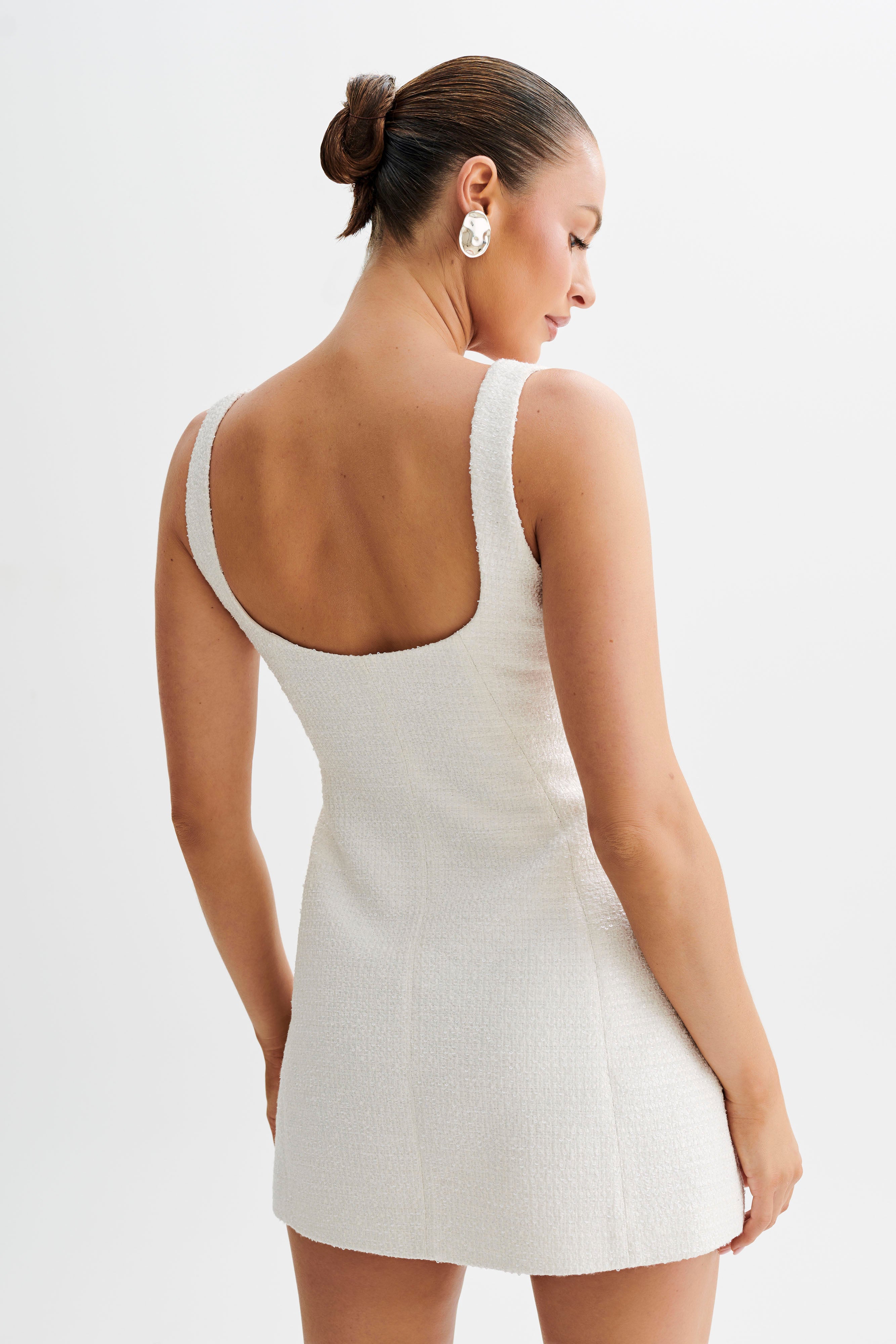 Beth Tweed Mini Dress - White、mySite、solidvoid