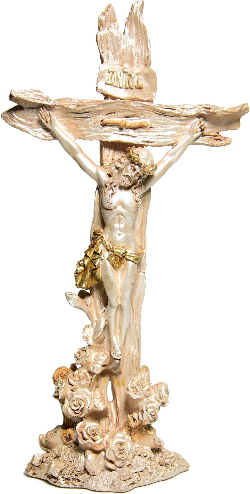 Holy Land Market Flowering Spring Easter Resin Table Standing Crucifix ( 27.5 cm or 11 Inches )、mySite、topwebapps