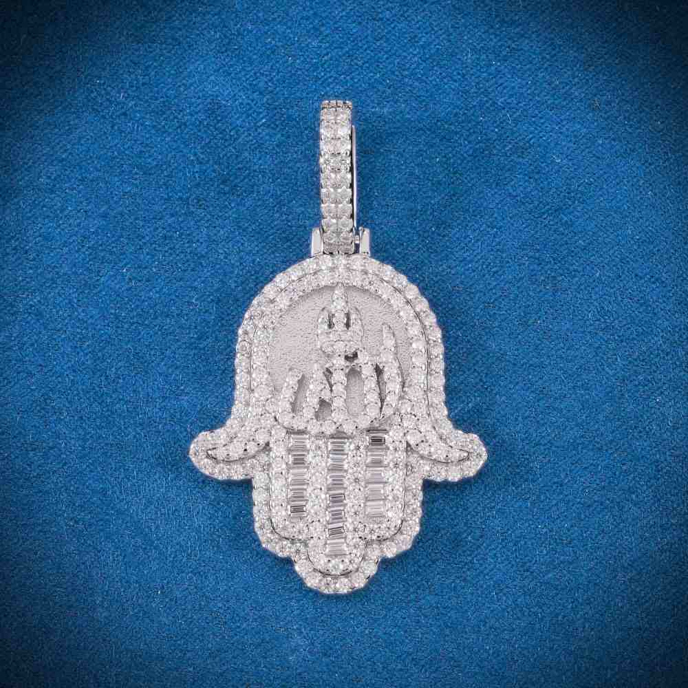 Moissanite Allah Hamsa Hand Pendant 14K Gold、mySite、hinf8tx79