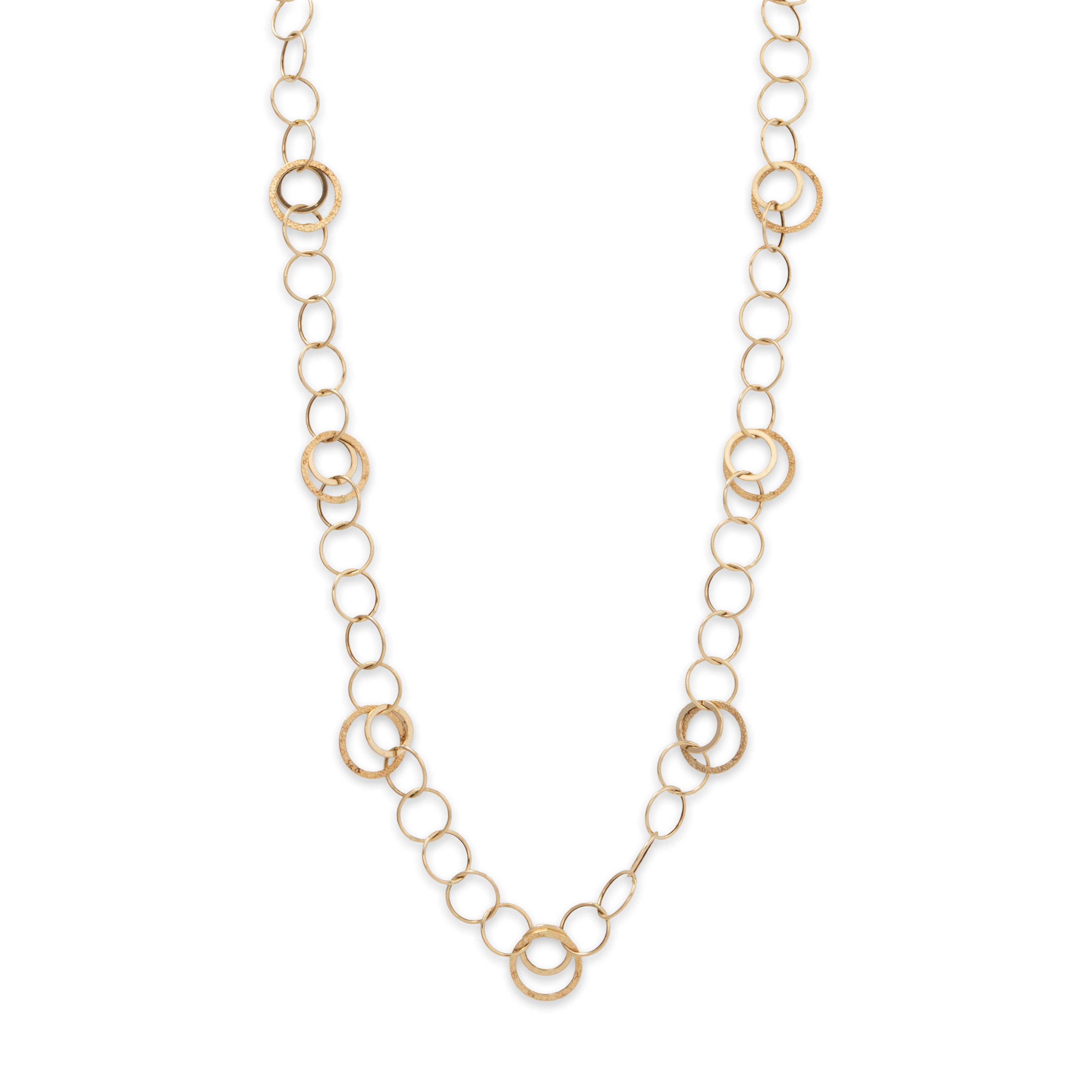 Vintage Lightweight 14k Yellow Gold Textured Circles Statement Necklace 24、mySite、hinf8tx79