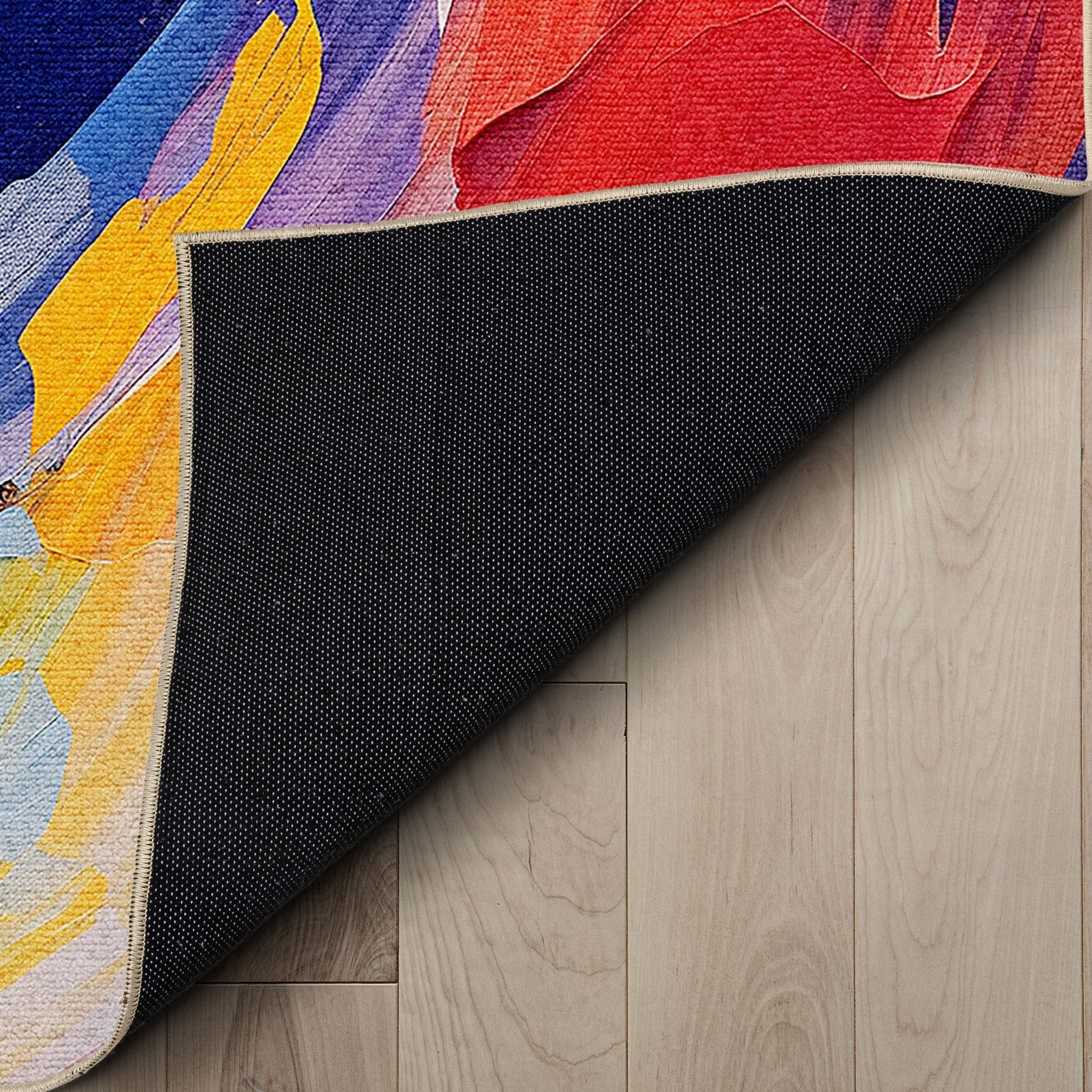 Apollo Strokes Colorful Waves Abstract Vibrant Stain-Resistant Rug - Easy to Clean、mySite、gigharbornorthrealestate