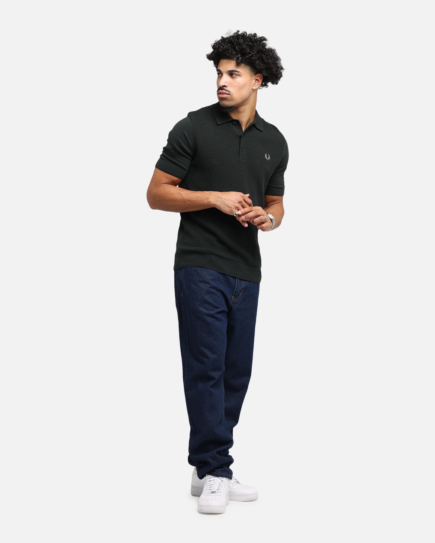 Fred Perry Waffle Stitch Knitted Shirt Green、mySite、zt4zffjzw