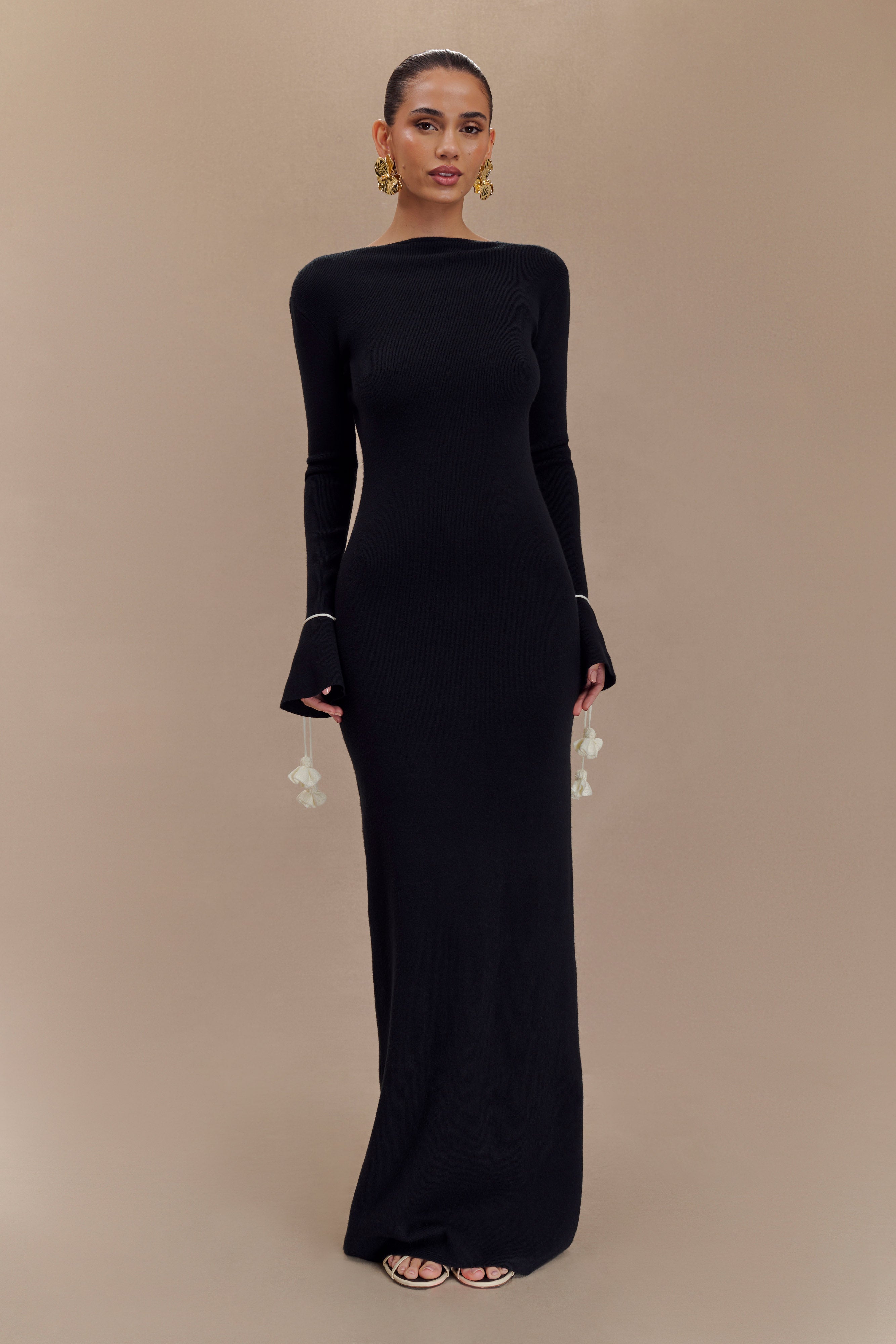 Erica Knit Maxi Dress With Floral Ties - Black And White、mySite、solidvoid