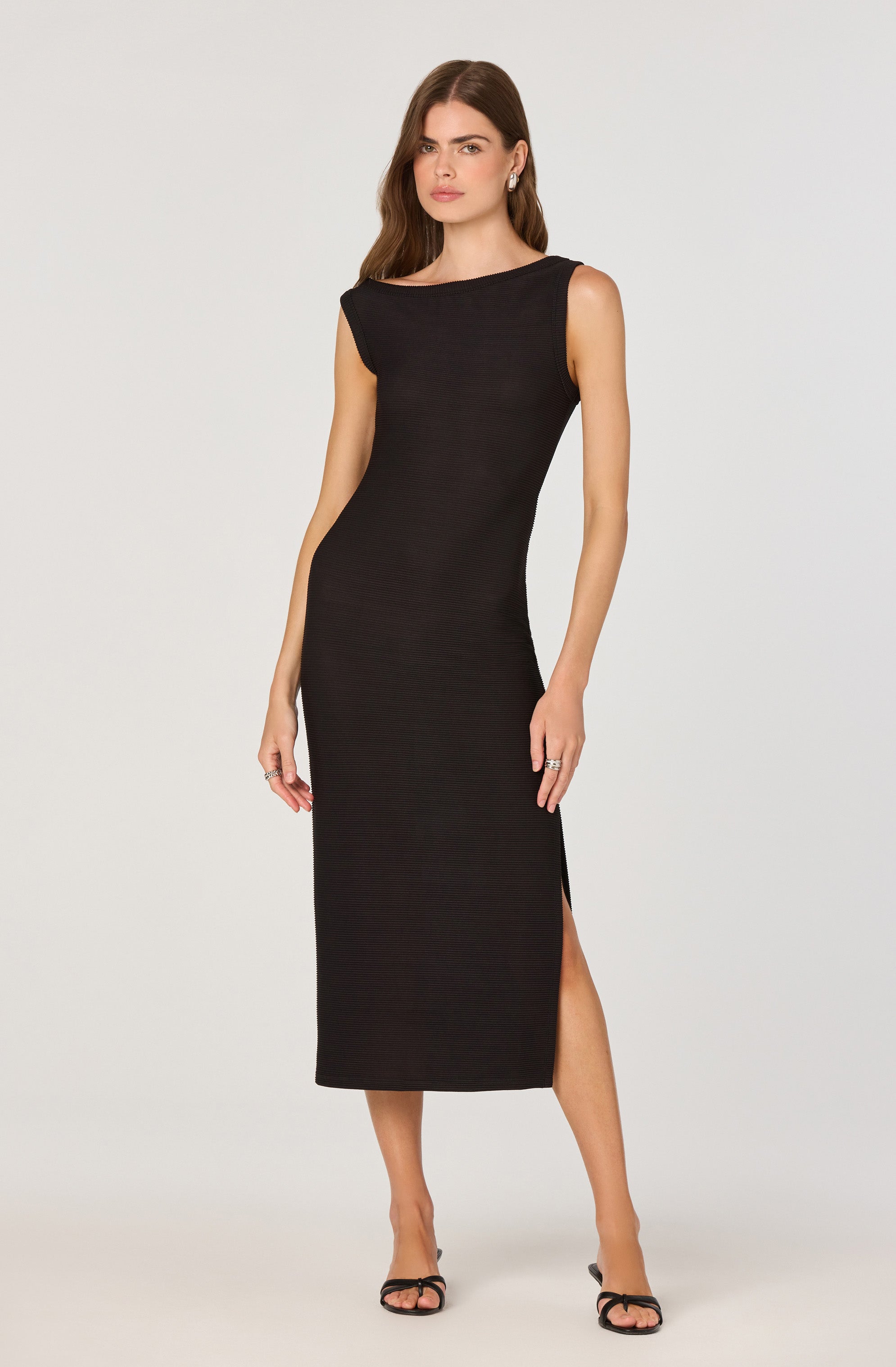 Off Shoulder Ribbed Knit Dress、mySite、solidvoid