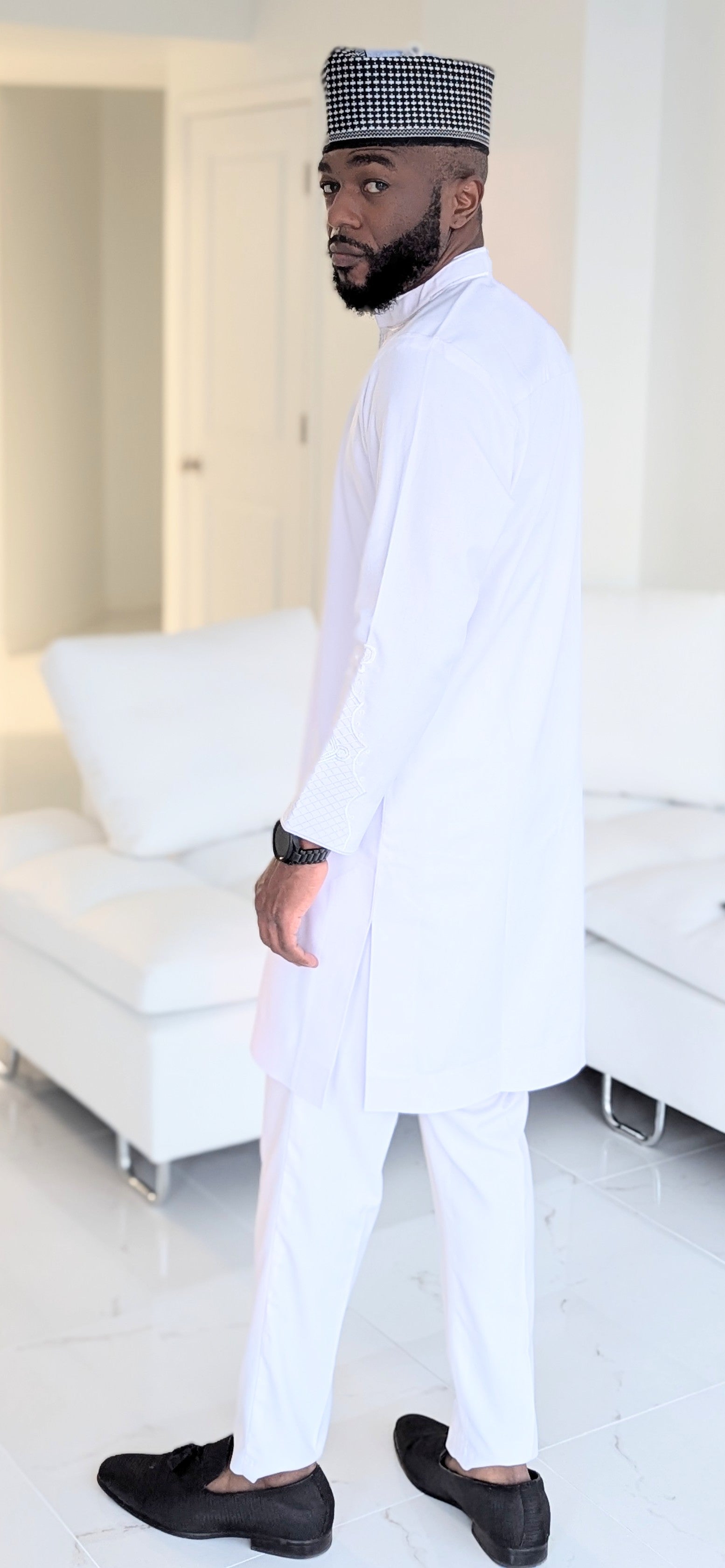 Dupsie's Ifeanyi Elegance All-White Embroidered African Senator Suit DPBLKP51、mySite、solidvoid