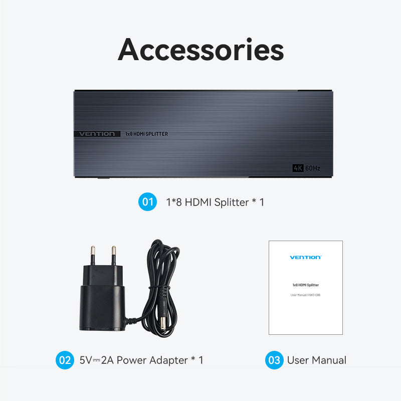Vention 1-In & 8-Out HDMI Splitter 4K@60Hz Black Aluminum Alloy Type EU Standard、mySite、fannypackpong