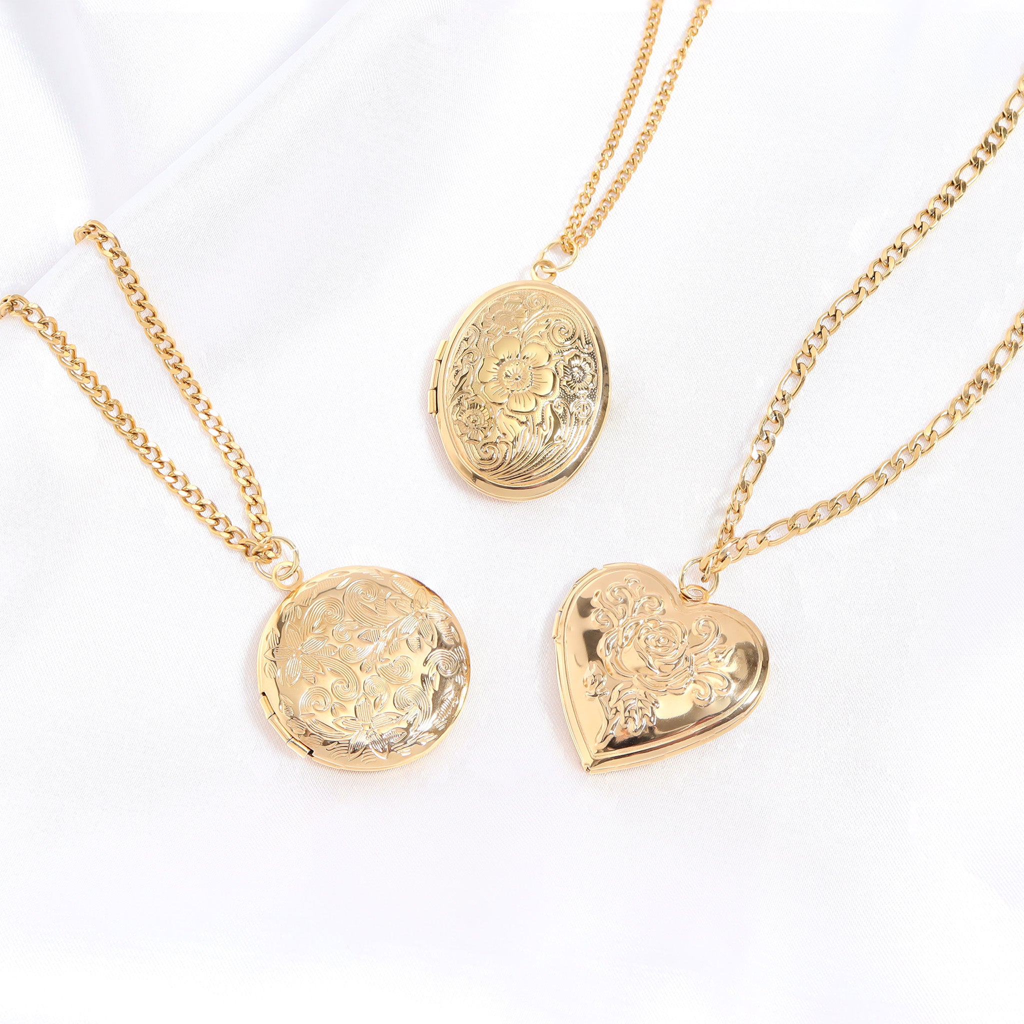 18K Gold PVD Stainless Steel Round Floral textured Locket / PDL0240、mySite、dreamappss
