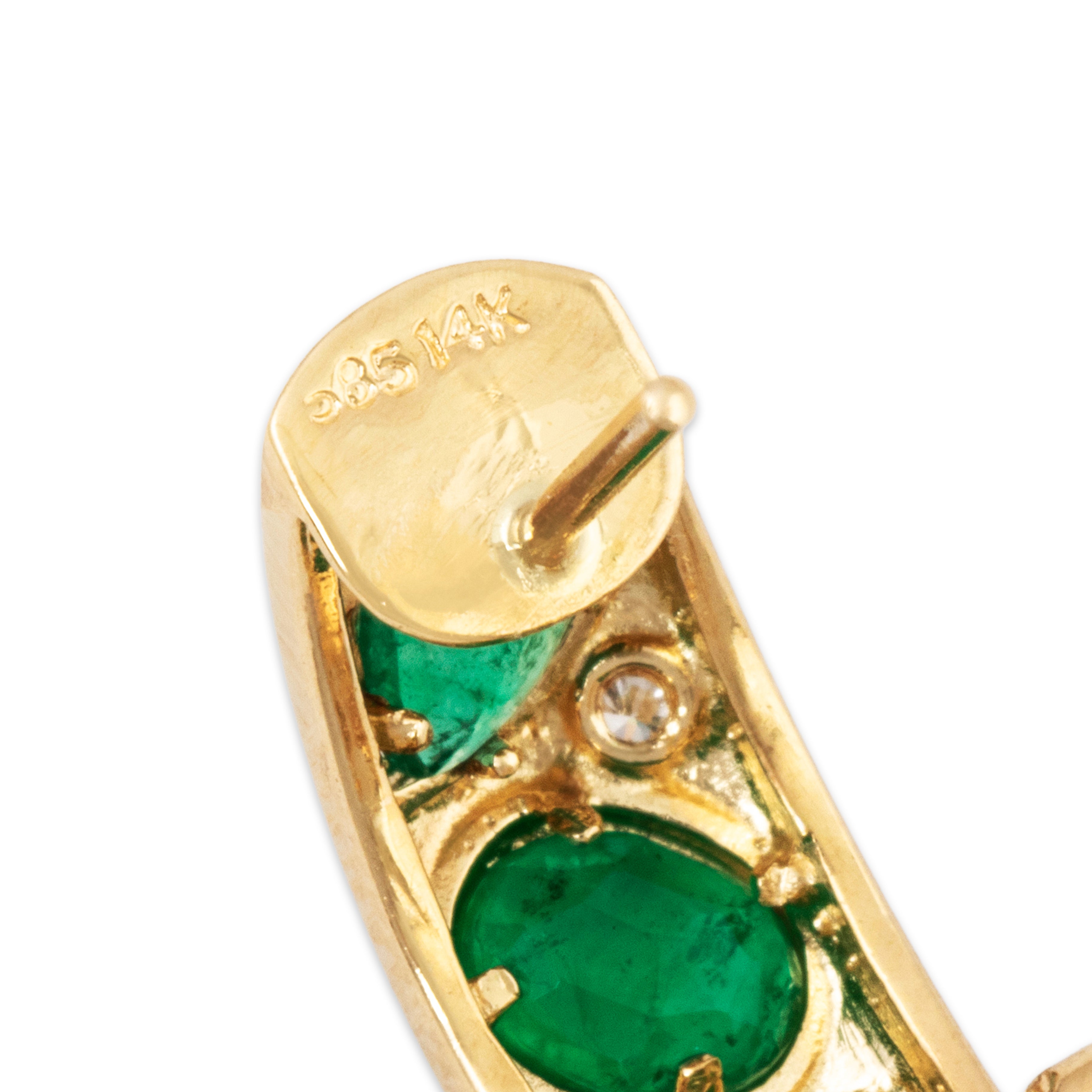 Vintage 14k Yellow Gold 1.1cttw Emerald Diamond Flush-Set Earrings、mySite、hinf8tx79