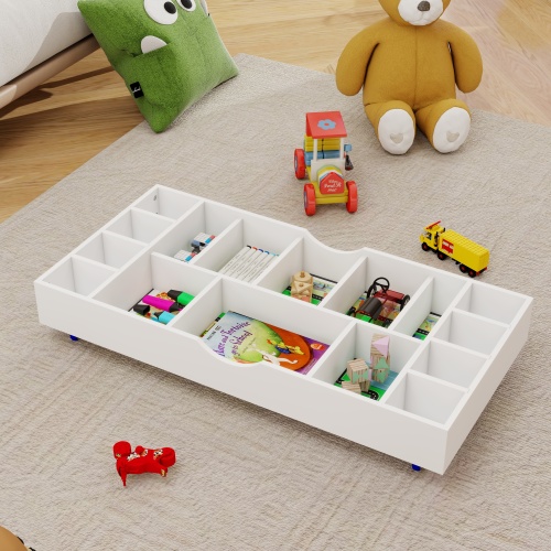 The 2 in 1 Rollaway Play Table and Toy Organizer Compatible with Lego Suitable for Storing Under Bed or Sofa-White (38" x 18.7" x 5.9")、、casual