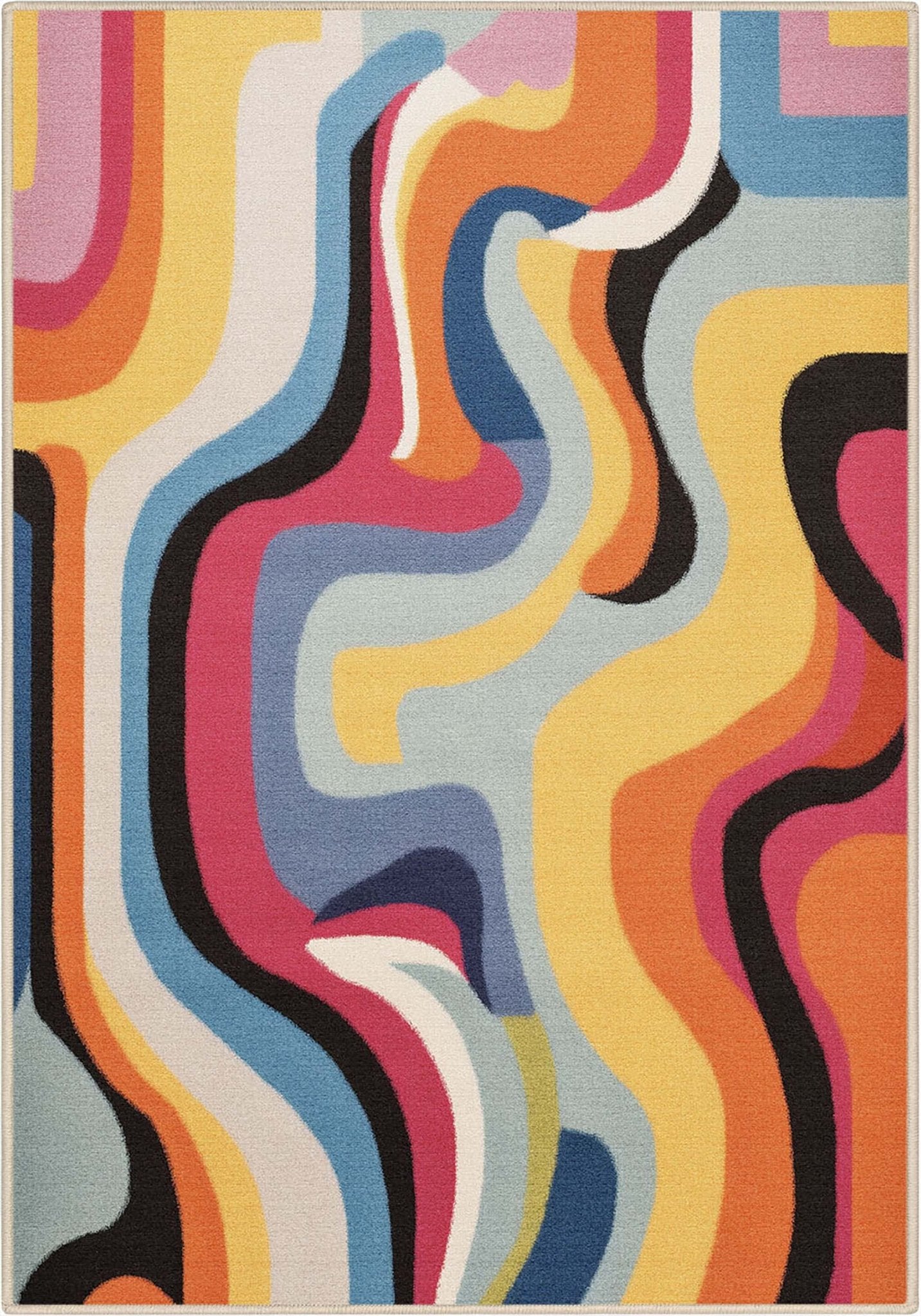 Apollo Strokes Colorful Waves Abstract Vibrant Stain-Resistant Rug - Easy to Clean、mySite、gigharbornorthrealestate