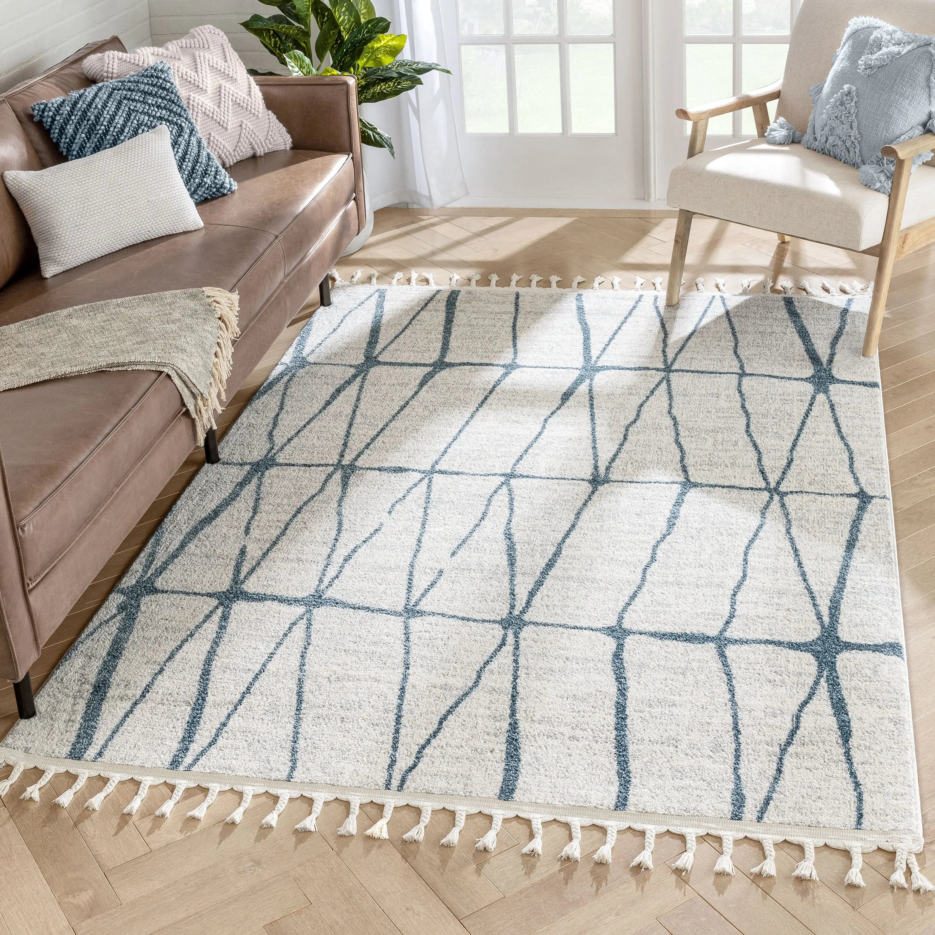 Crisscross Nordic Geometric Pattern Blue Ivory Rug、mySite、gigharbornorthrealestate