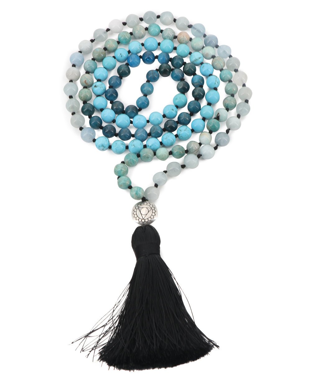 Throat Chakra Gemstones Knotted Mediation Mala, 108 Beads、mySite、topwebapps
