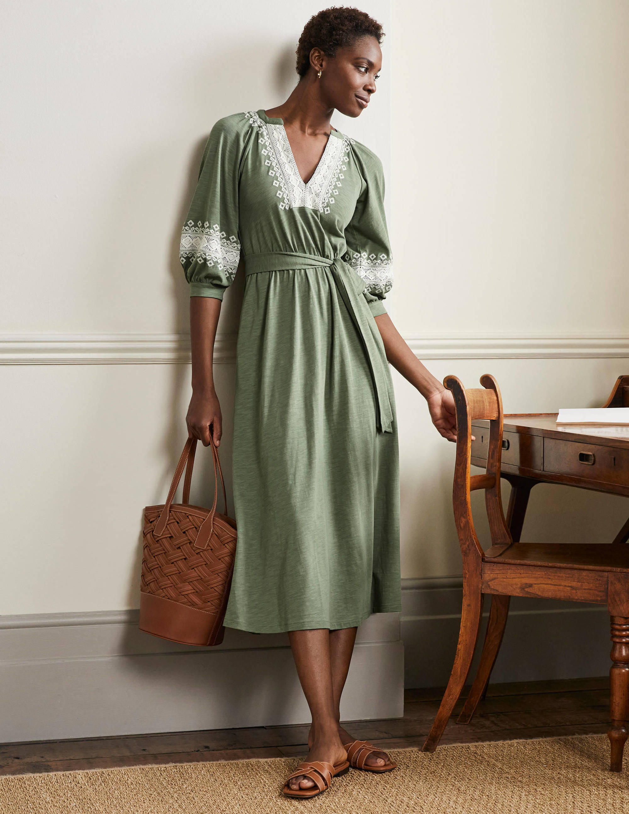  Crochet Trim Jersey Midi Dress-Alder、mySite、ashleygrahame