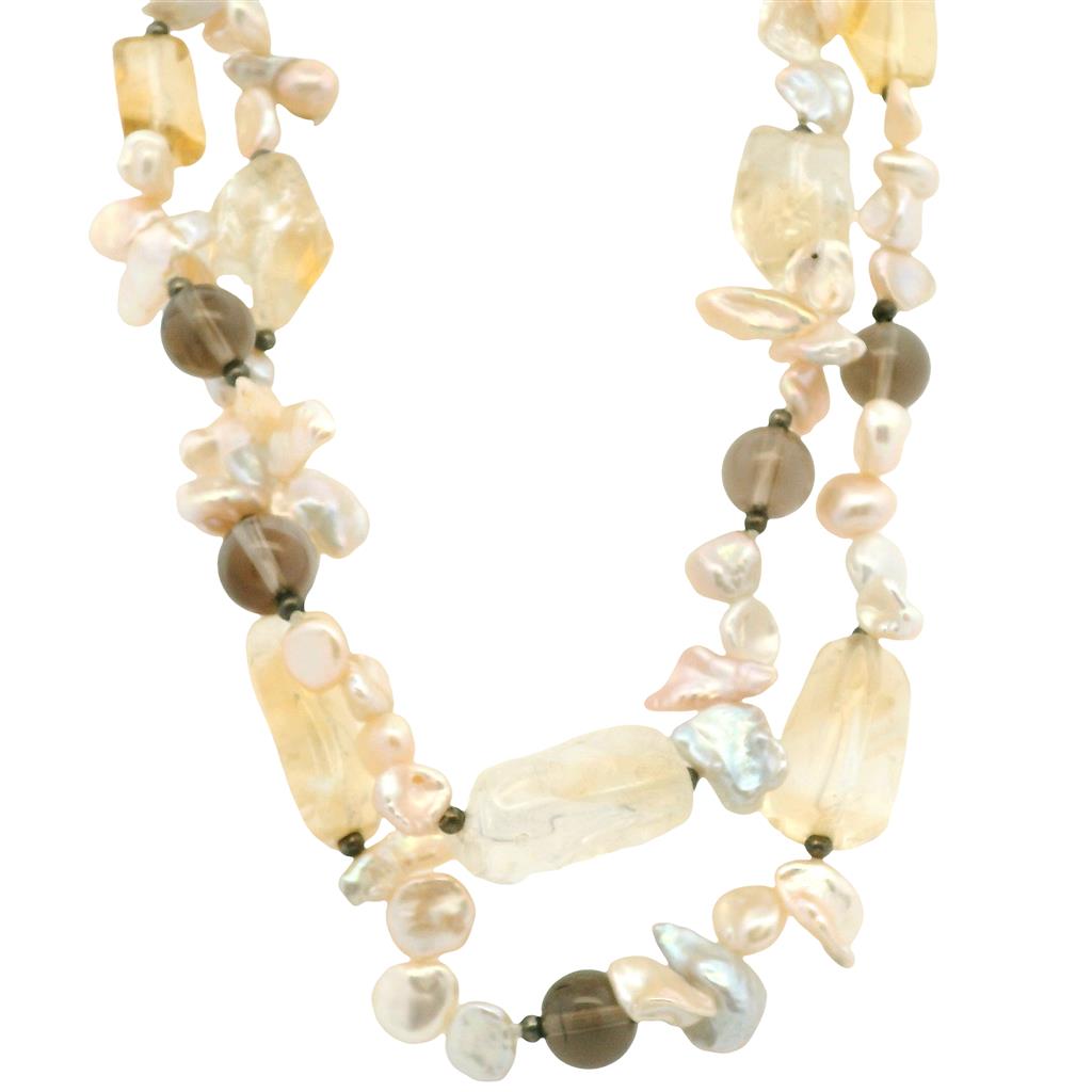 Estate Sterling Silver Freshwater Pearl & Quartz Bead Double Strand Necklace、mySite、botmansion