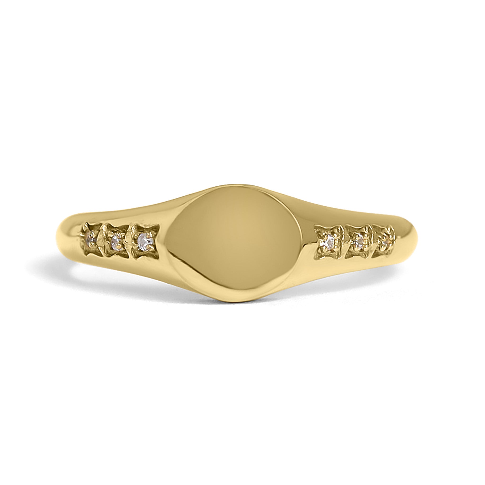 18K Gold PVD Stainless Steel Blank Engravable CZ Round Signet Ring / ESR0003、mySite、dreamappss