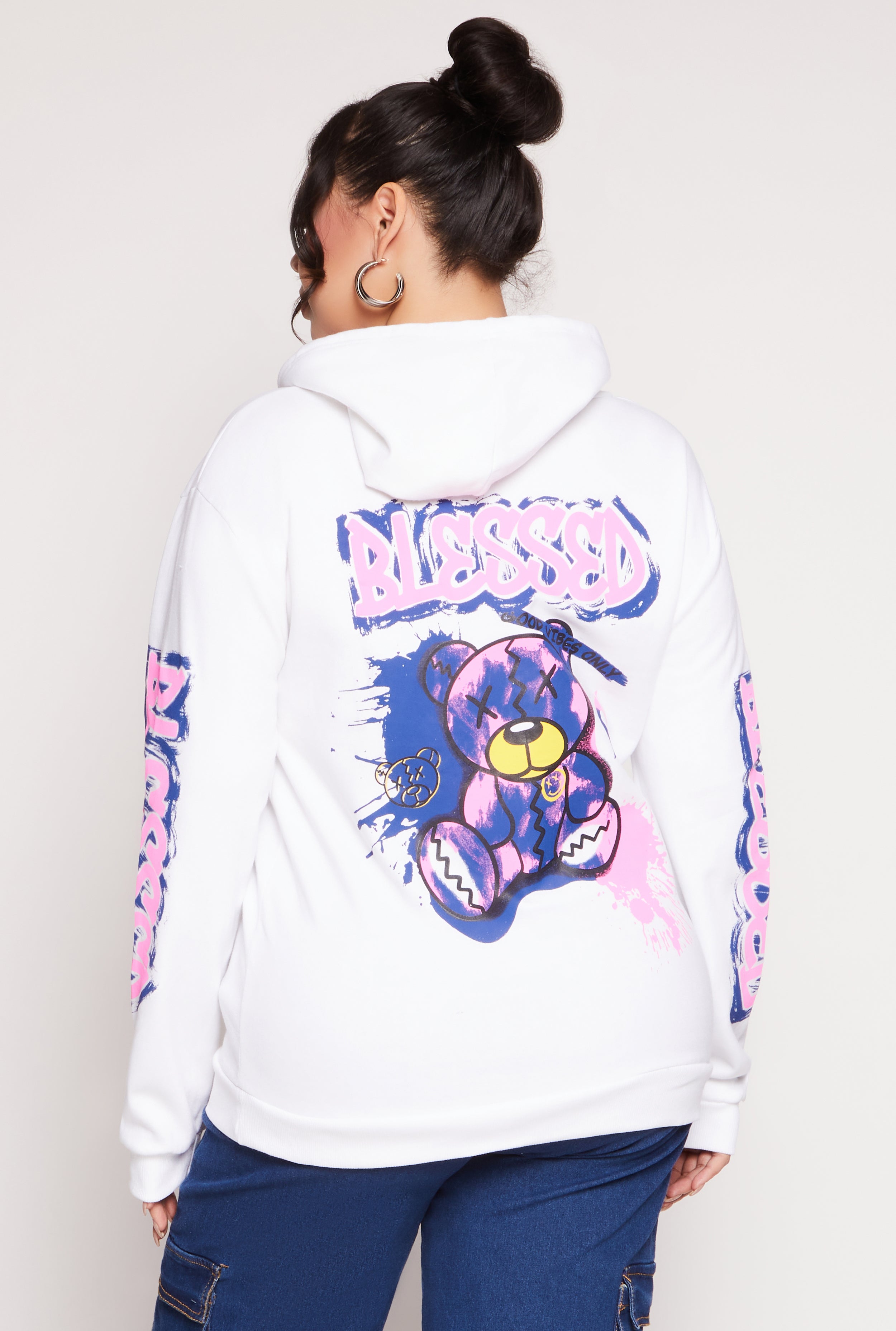 Plus Size Blessed Bear Graphic Pullover Hoodie、mySite、camillekostekn