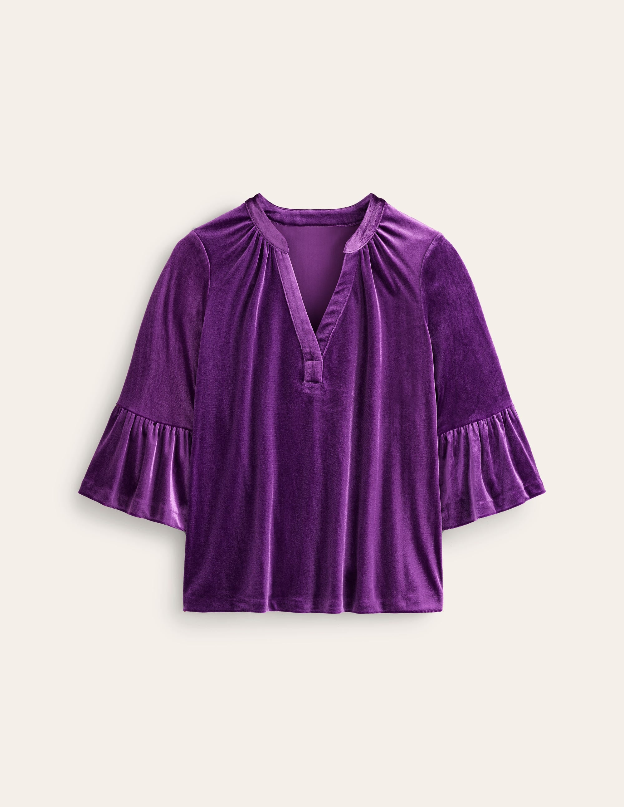  Notch Neck Frill Velvet Top-Viola、mySite、ashleygrahame