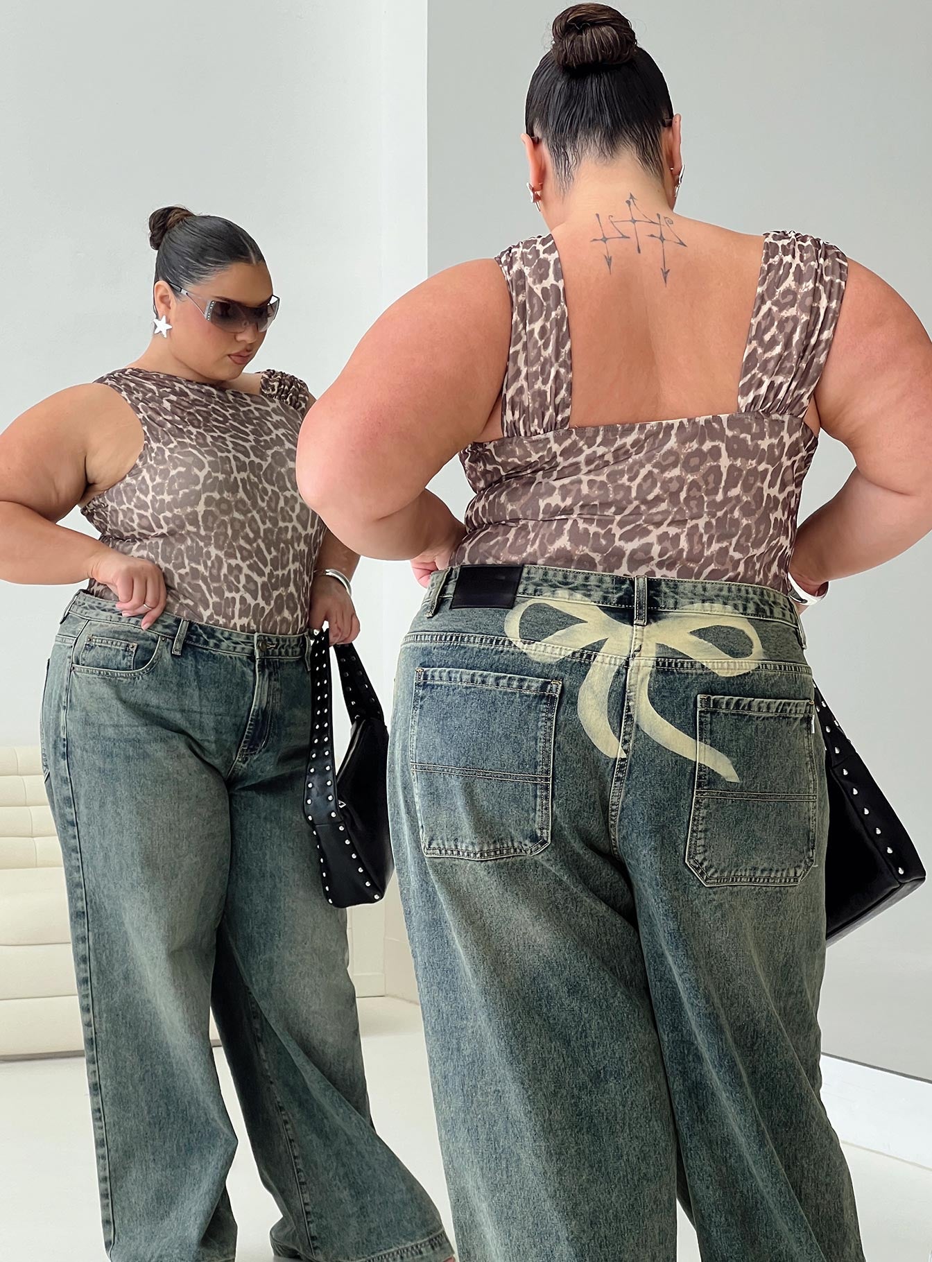 Ribbon Stamp Wide Leg Jean Antique Wash Curve、mySite、solidvoid