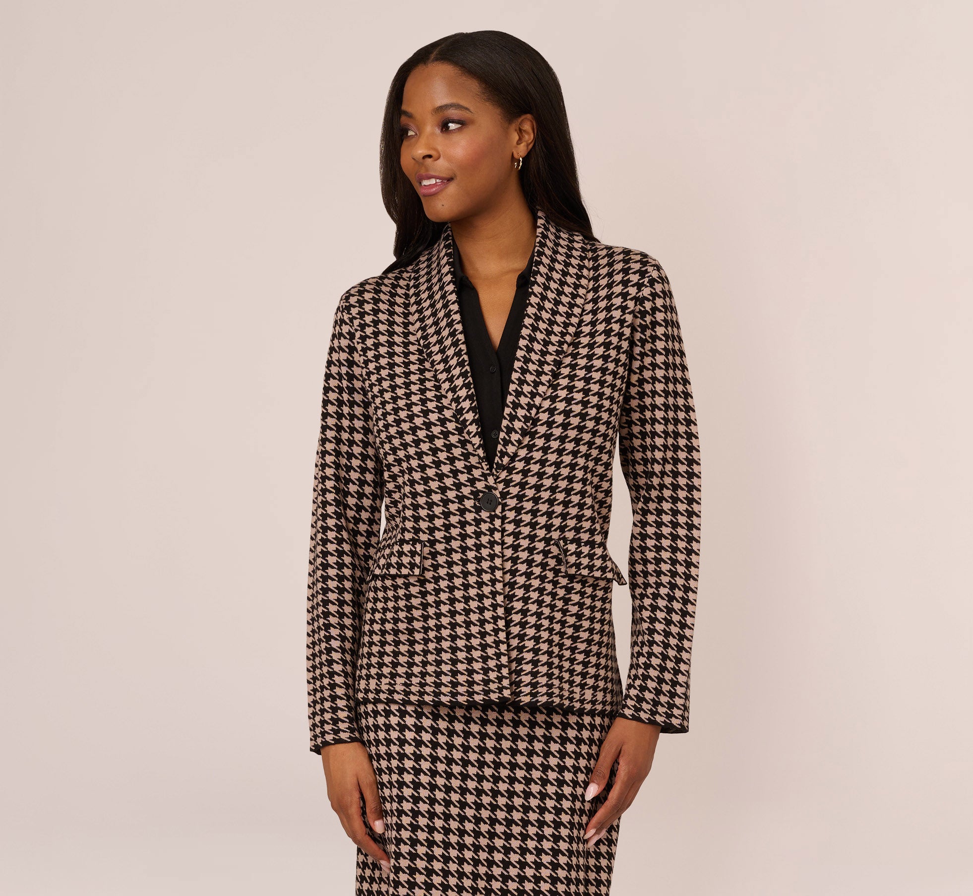 Houndstooth Blazer With Shawl Collar In Dusty Camel Soft Houndstooth、mySite、solidvoid