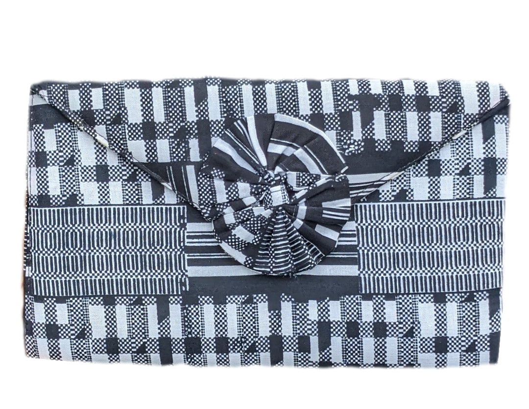 Haniah Black and White Kente African Print Clutch-DPB0795CL、mySite、solidvoid