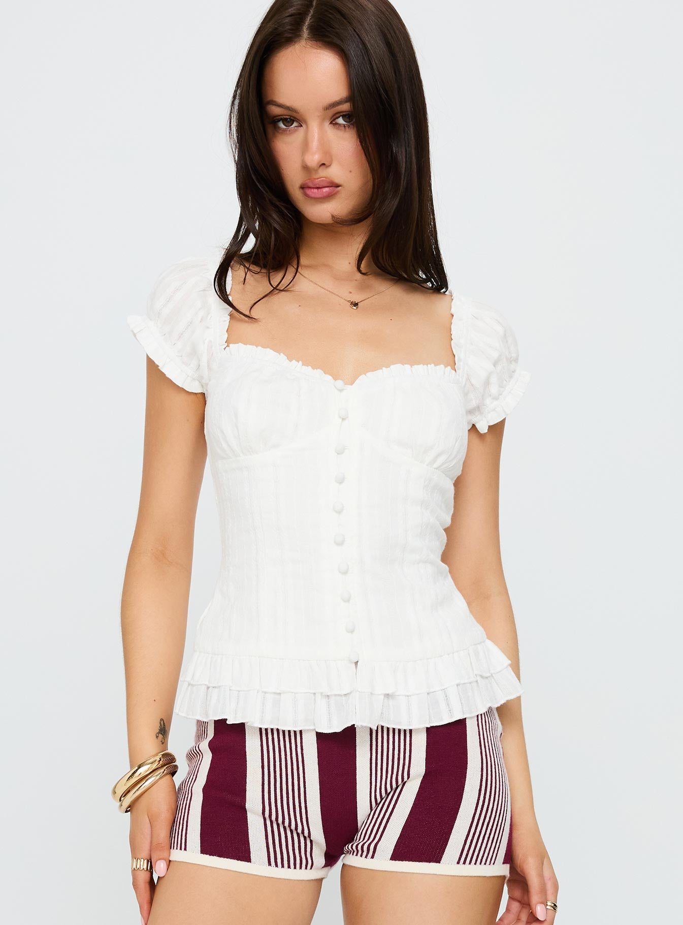 Suiter Frill Detail Top White、mySite、solidvoid